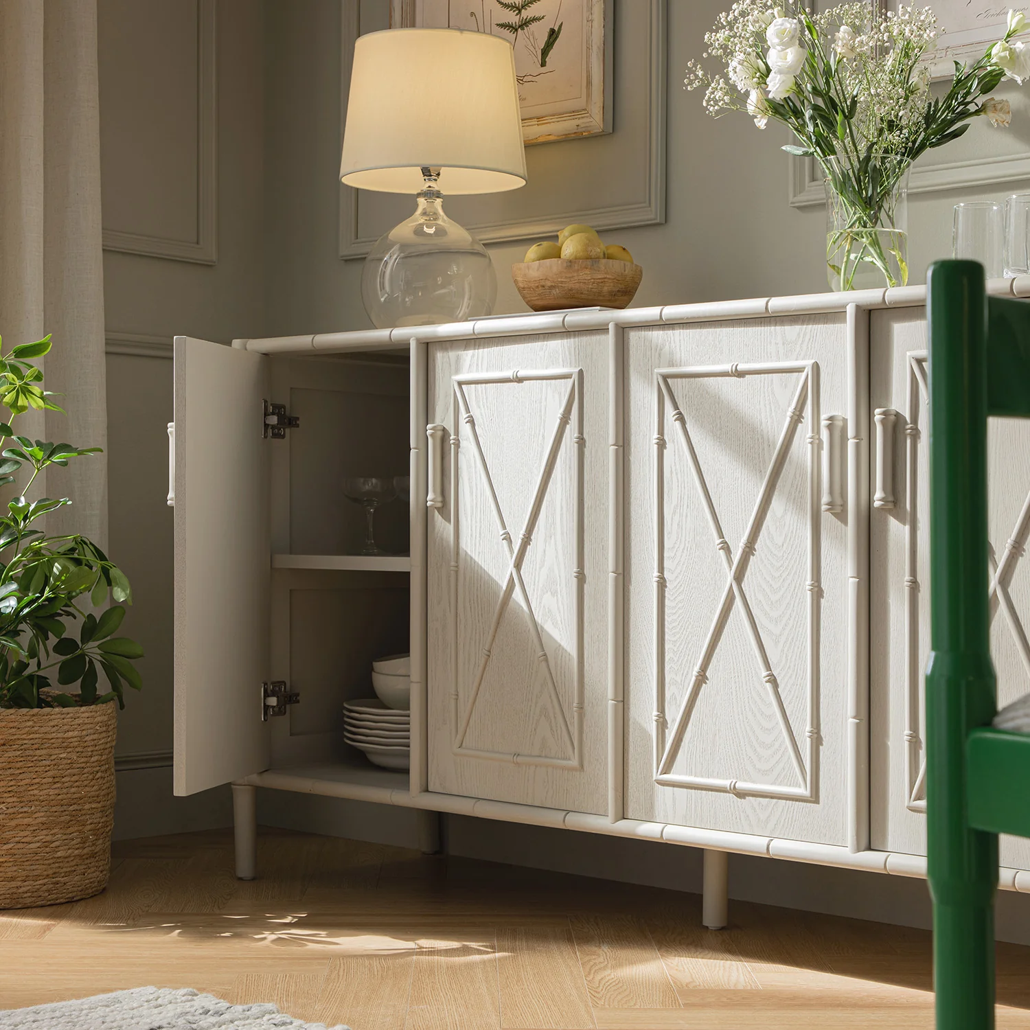Elstowe Faux Bamboo Large Sideboard, Shaded White - Image 4