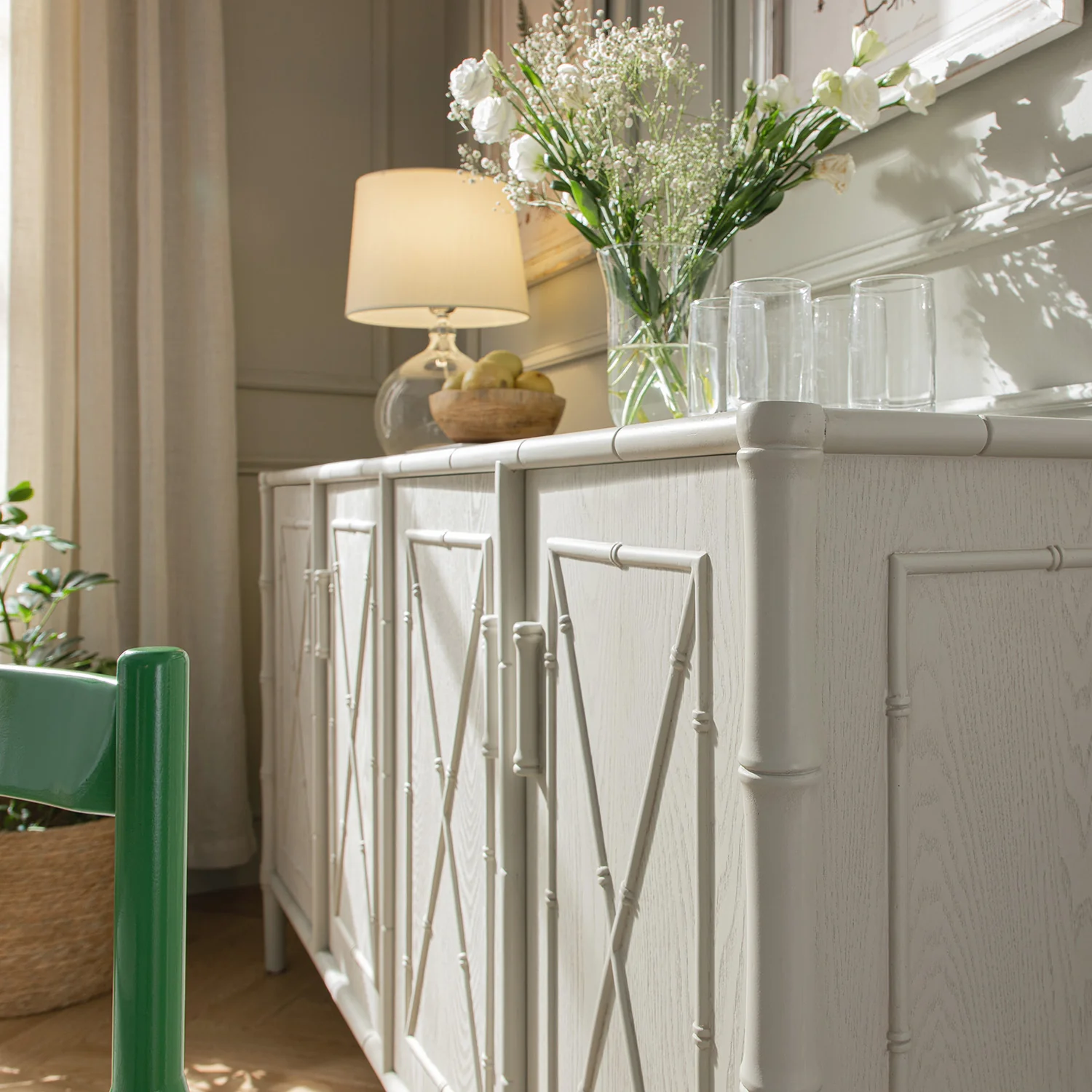 Elstowe Faux Bamboo Large Sideboard, Shaded White - Image 5