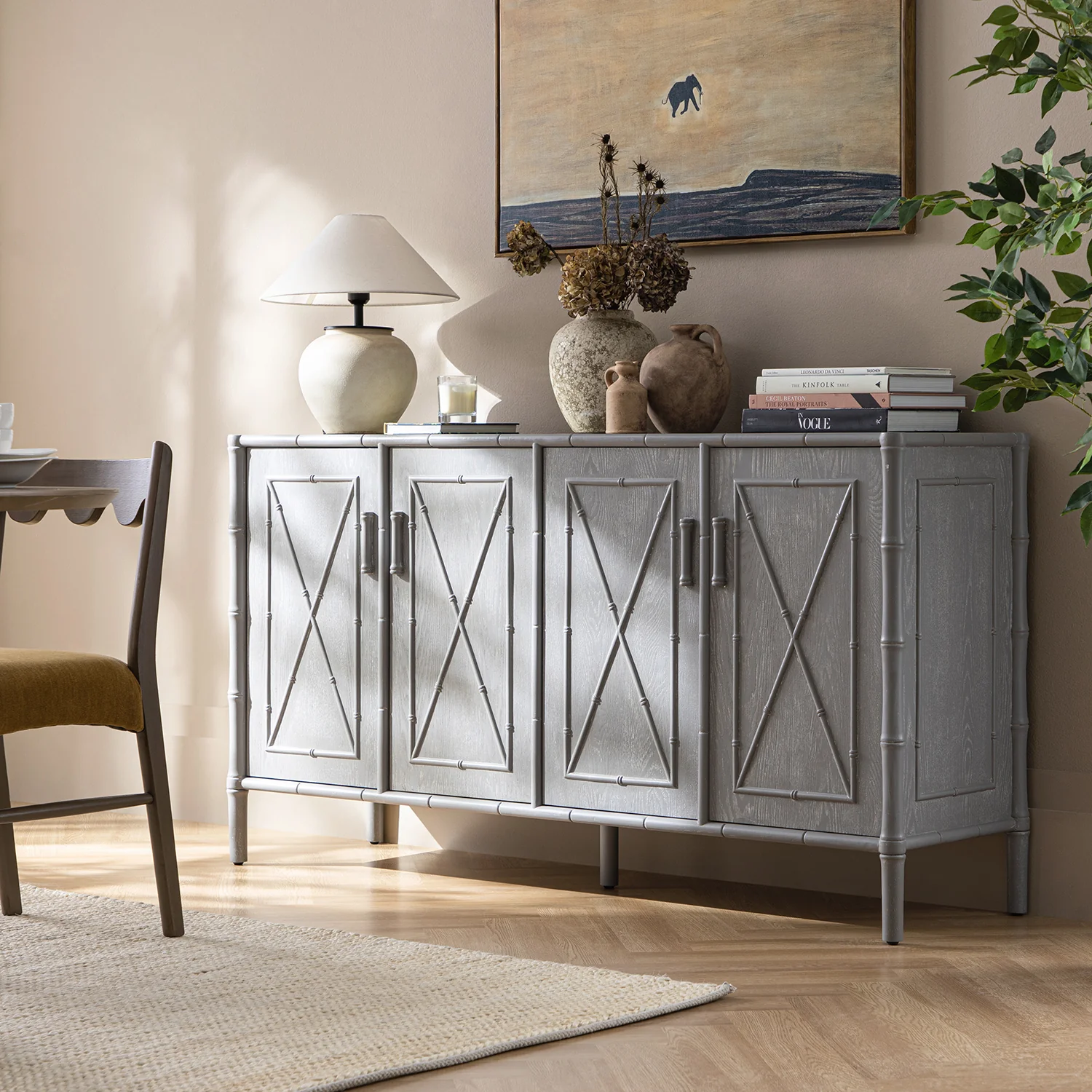 Elstowe Faux Bamboo Large Sideboard, Warm Grey - Image 2