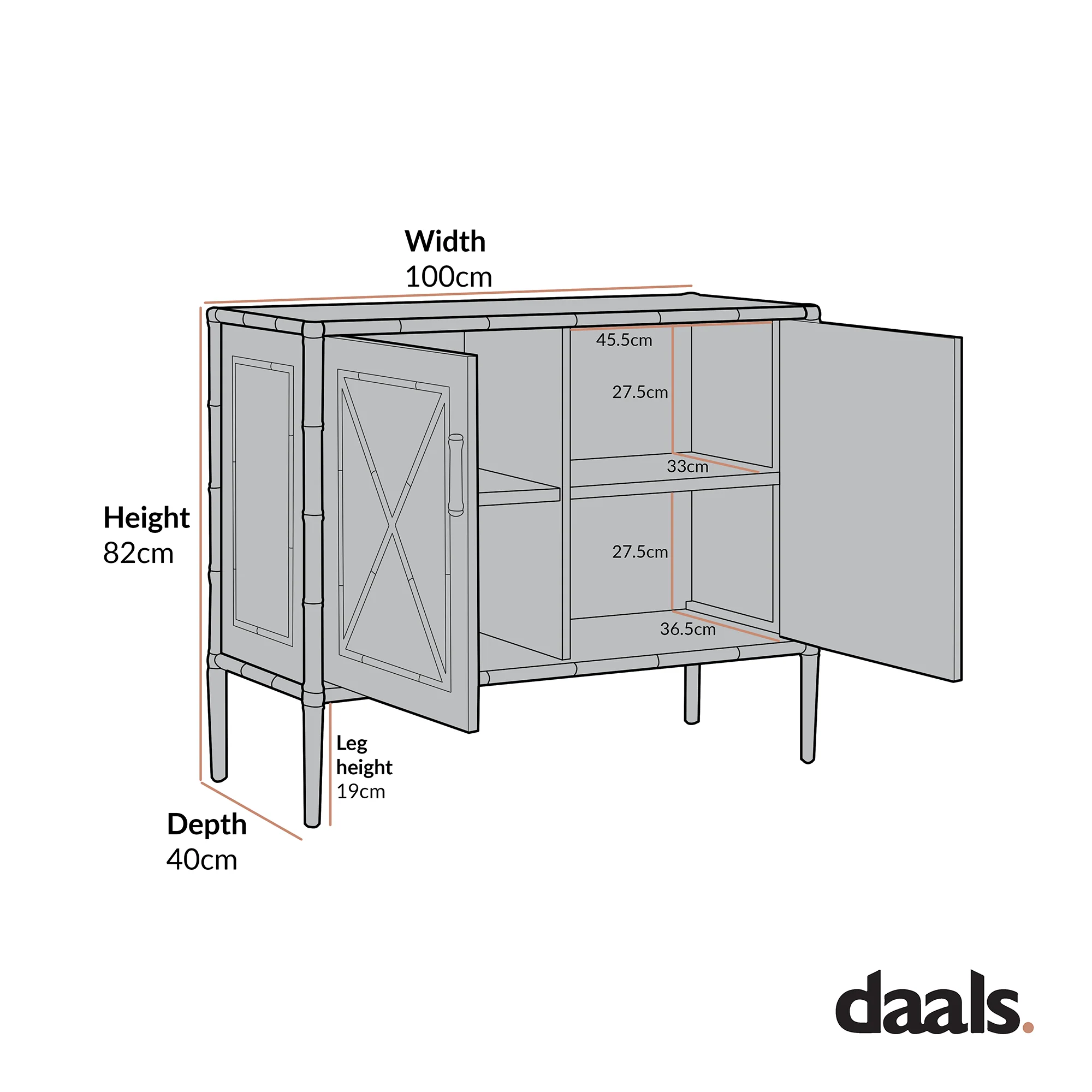 Elstowe Faux Bamboo Small Sideboard, Warm Grey - Image 8