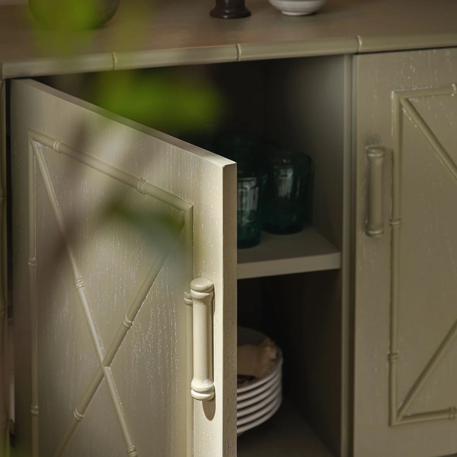 Elstowe Faux Bamboo Small Sideboard, Sage Green - Image 5