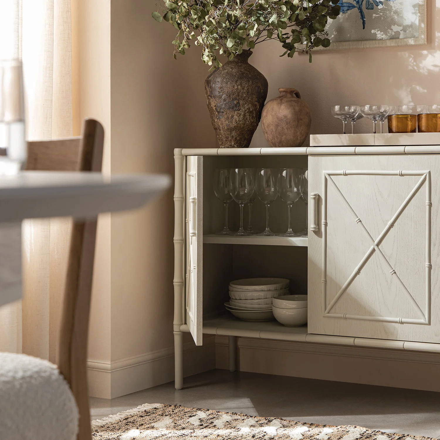 Elstowe Faux Bamboo Small Sideboard, Shaded White - Image 4