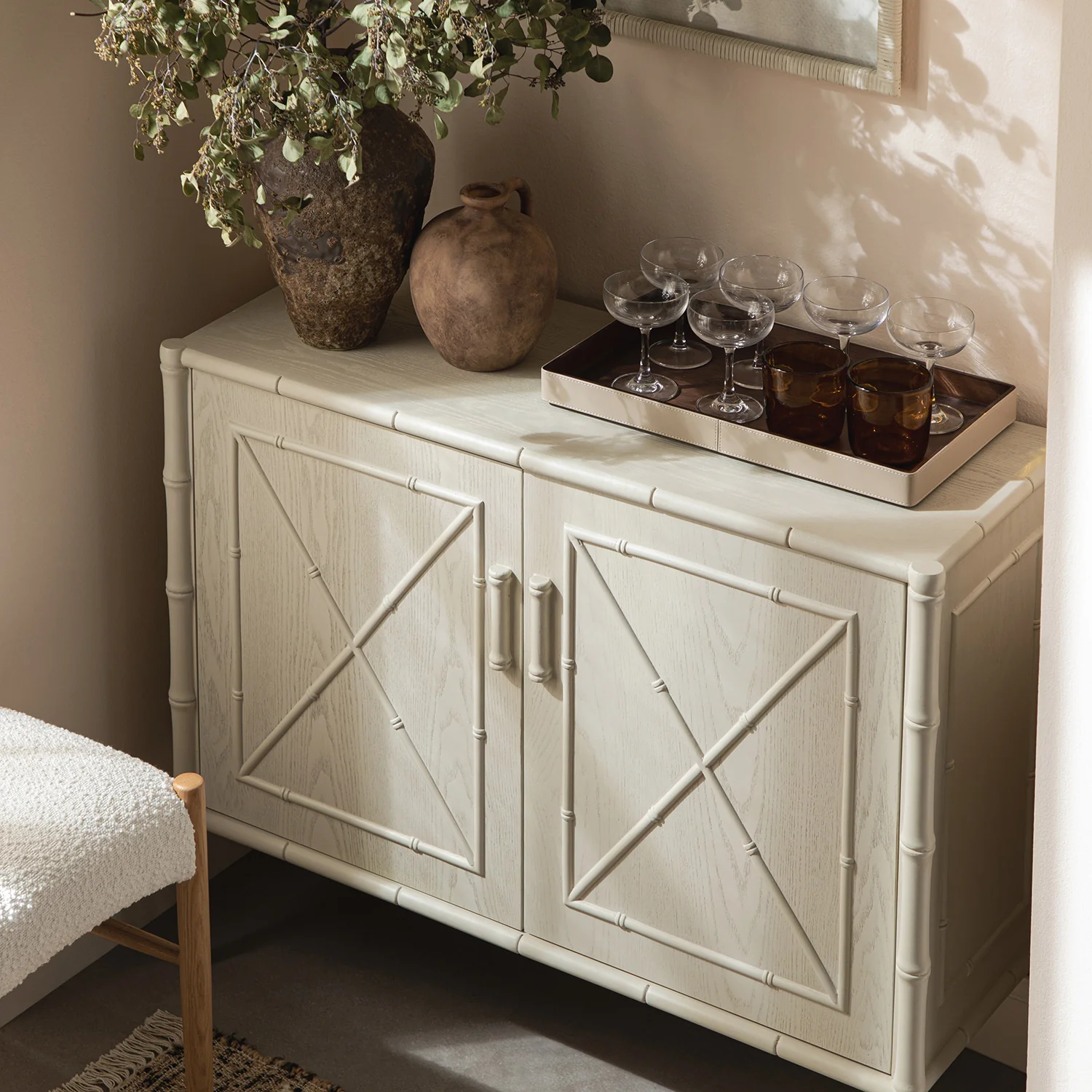 Elstowe Faux Bamboo Small Sideboard, Shaded White - Image 5