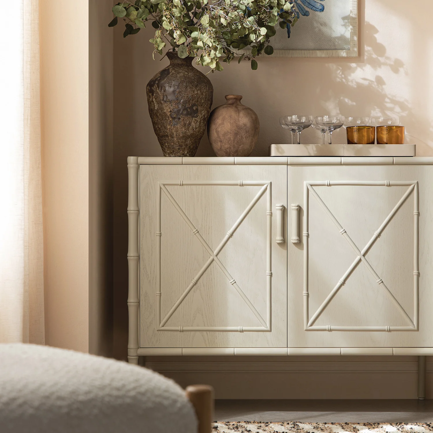 Elstowe Faux Bamboo Small Sideboard, Shaded White - Image 6