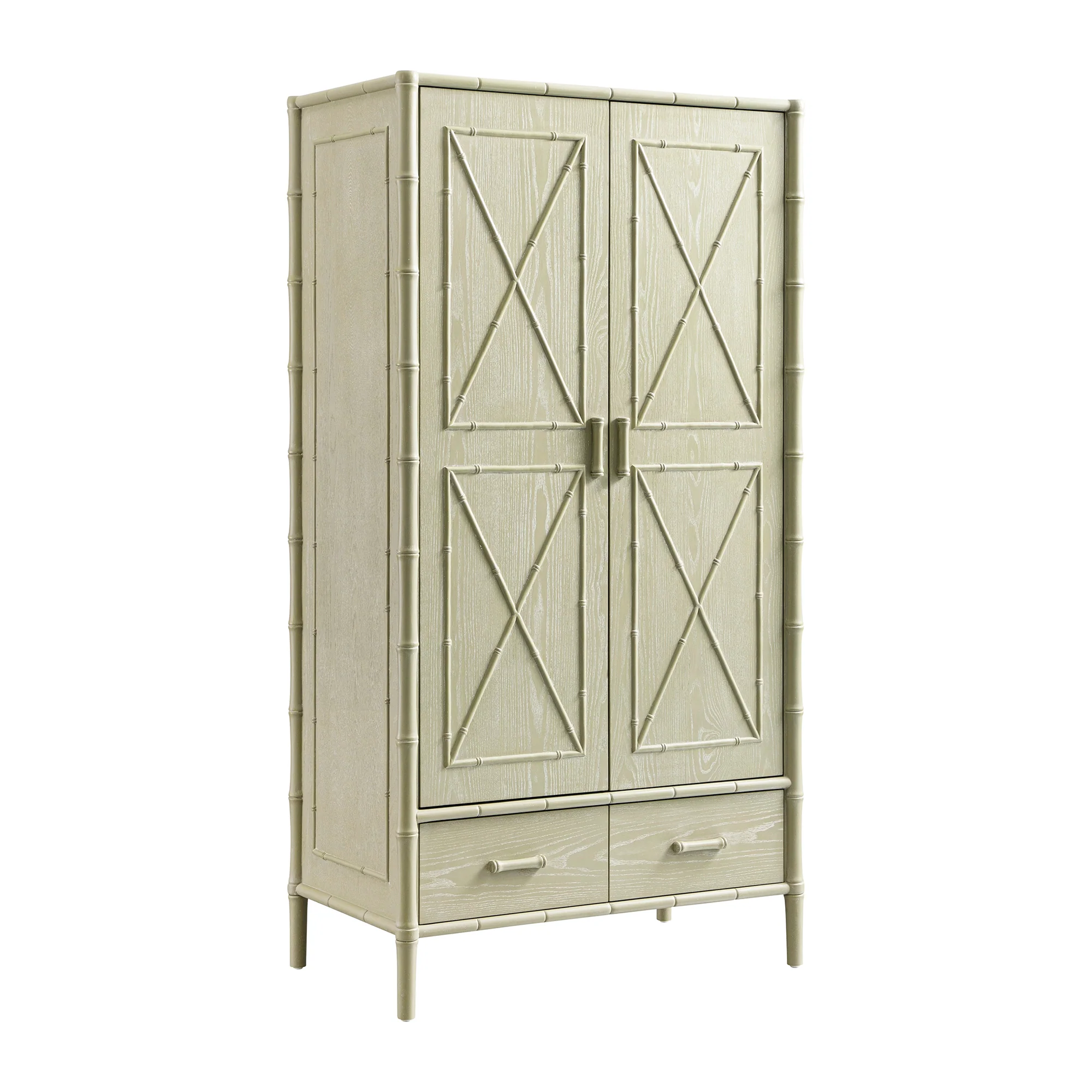 Elstowe Faux Bamboo Double Wardrobe, Sage Green - Image 10