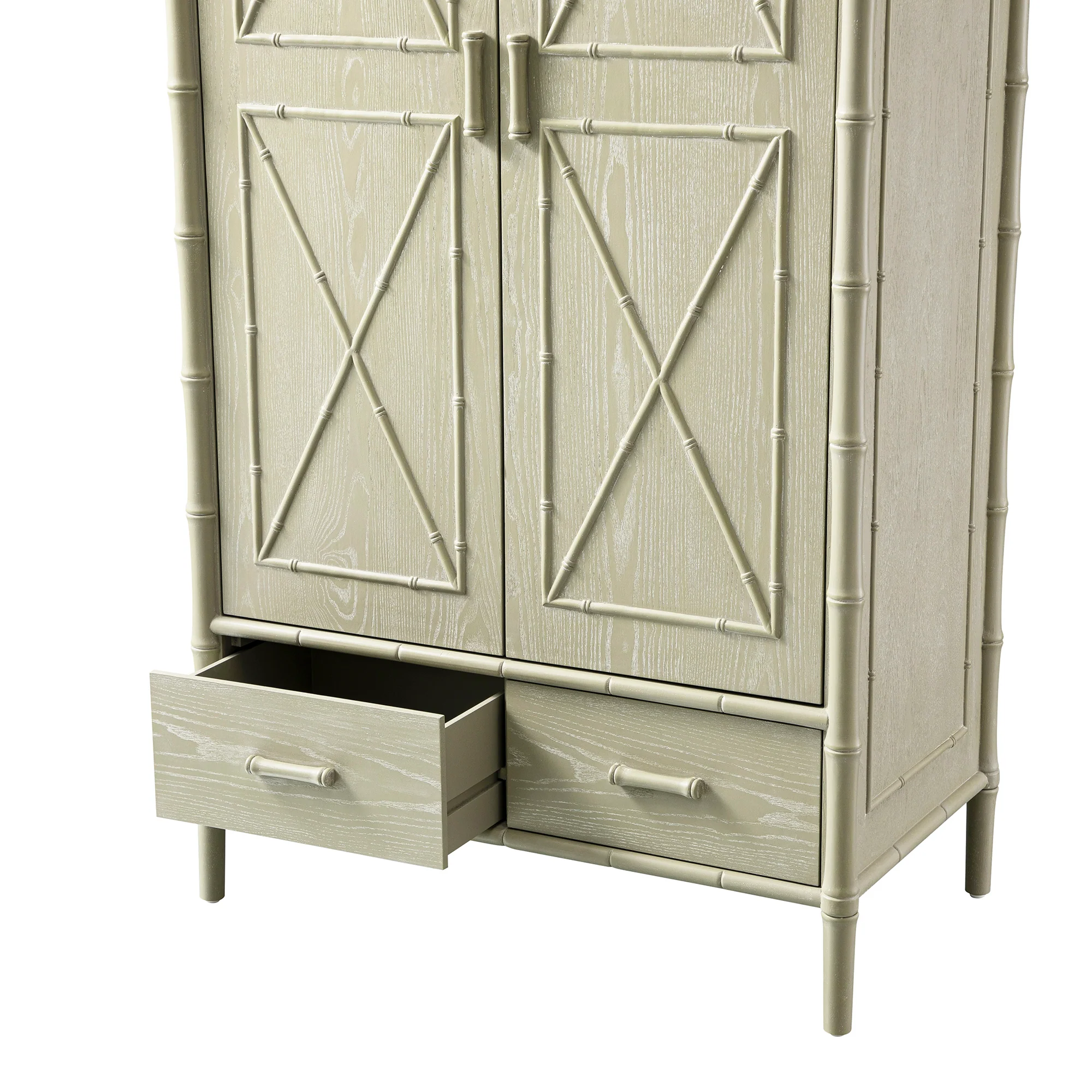 Elstowe Faux Bamboo Double Wardrobe, Sage Green - Image 17