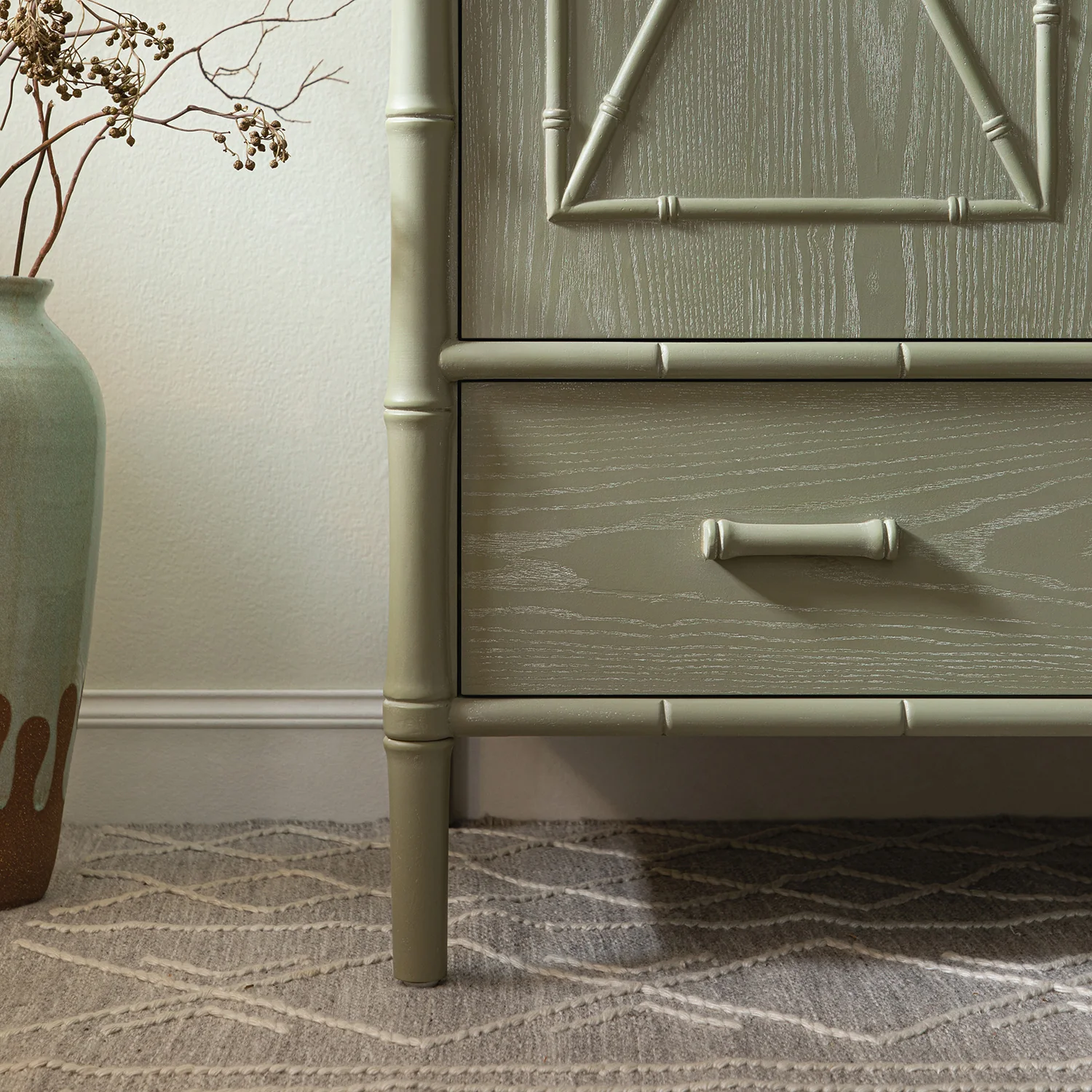 Elstowe Faux Bamboo Double Wardrobe, Sage Green - Image 7
