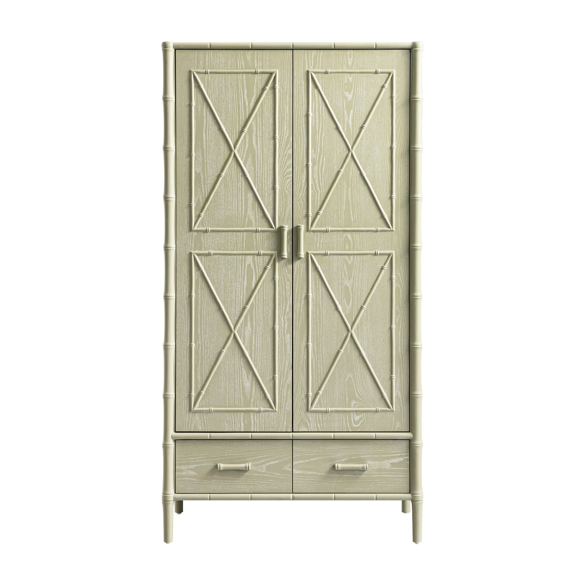 Elstowe Faux Bamboo Double Wardrobe, Sage Green - Image 9