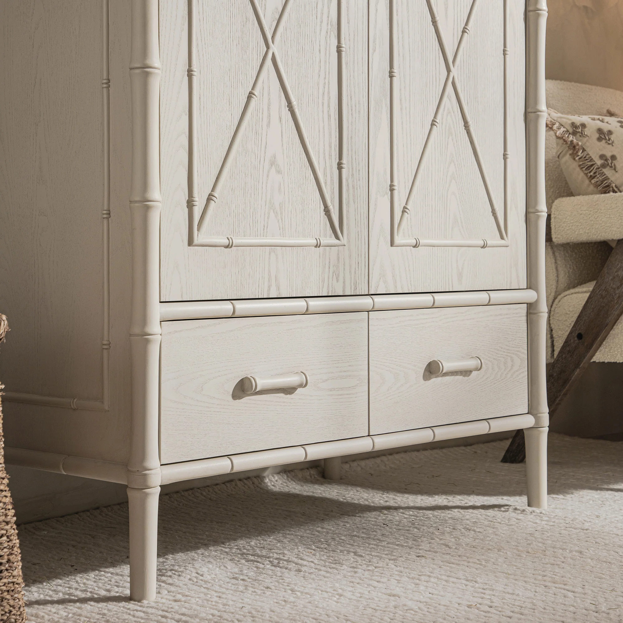 Elstowe Faux Bamboo Double Wardrobe, Shaded White - Image 5