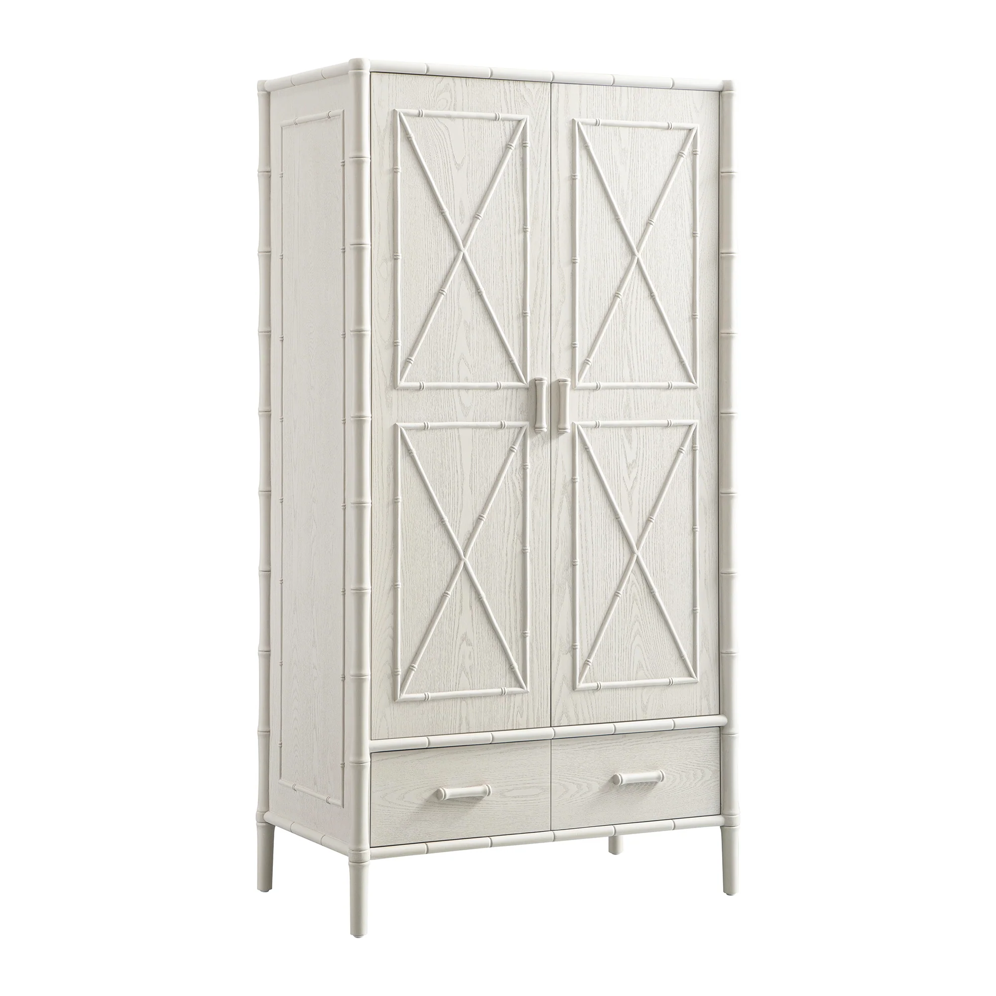 Elstowe Faux Bamboo Double Wardrobe, Shaded White - Image 9
