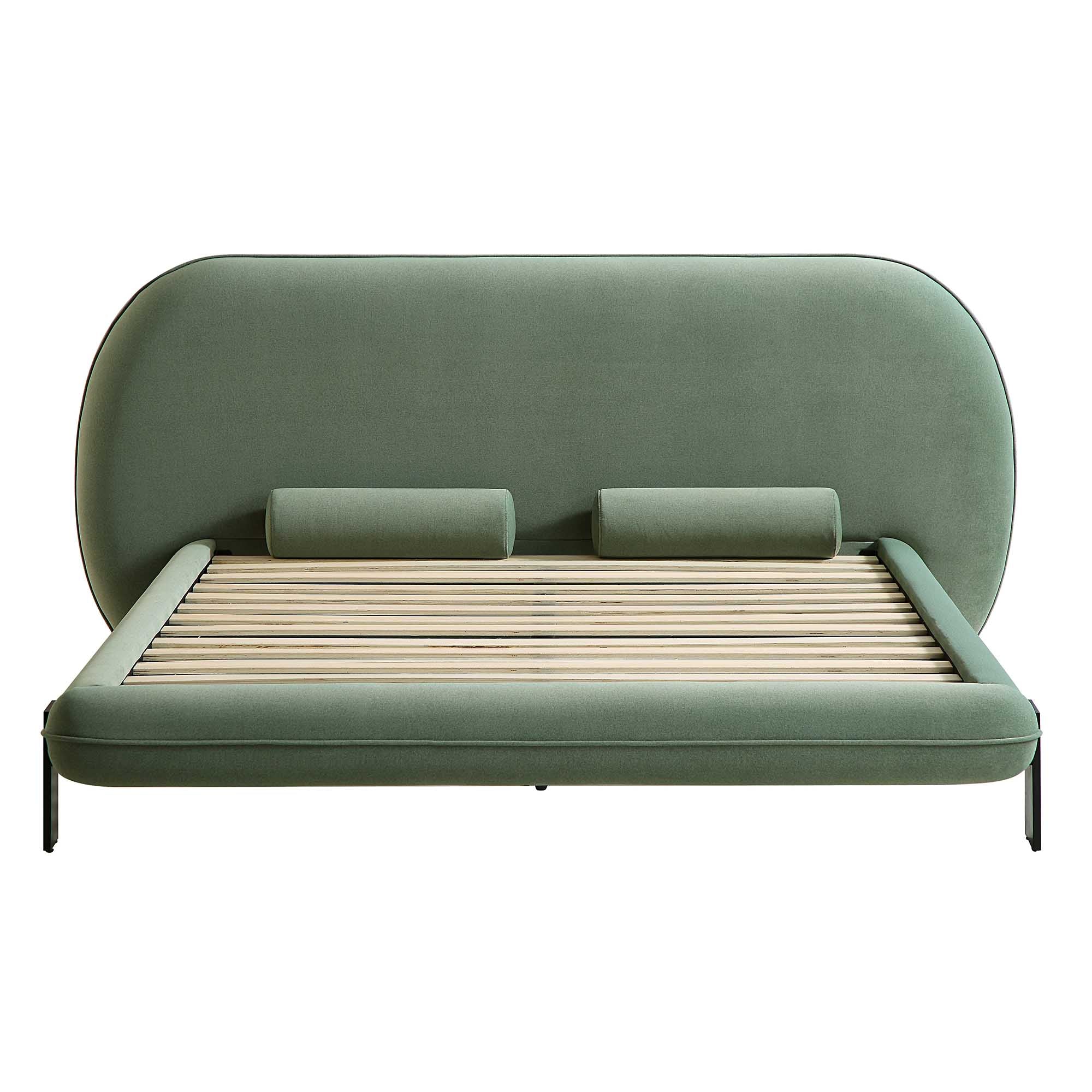 Elystan Oval Headboard Upholstered Bed, Olive Green Fabric - Image 5