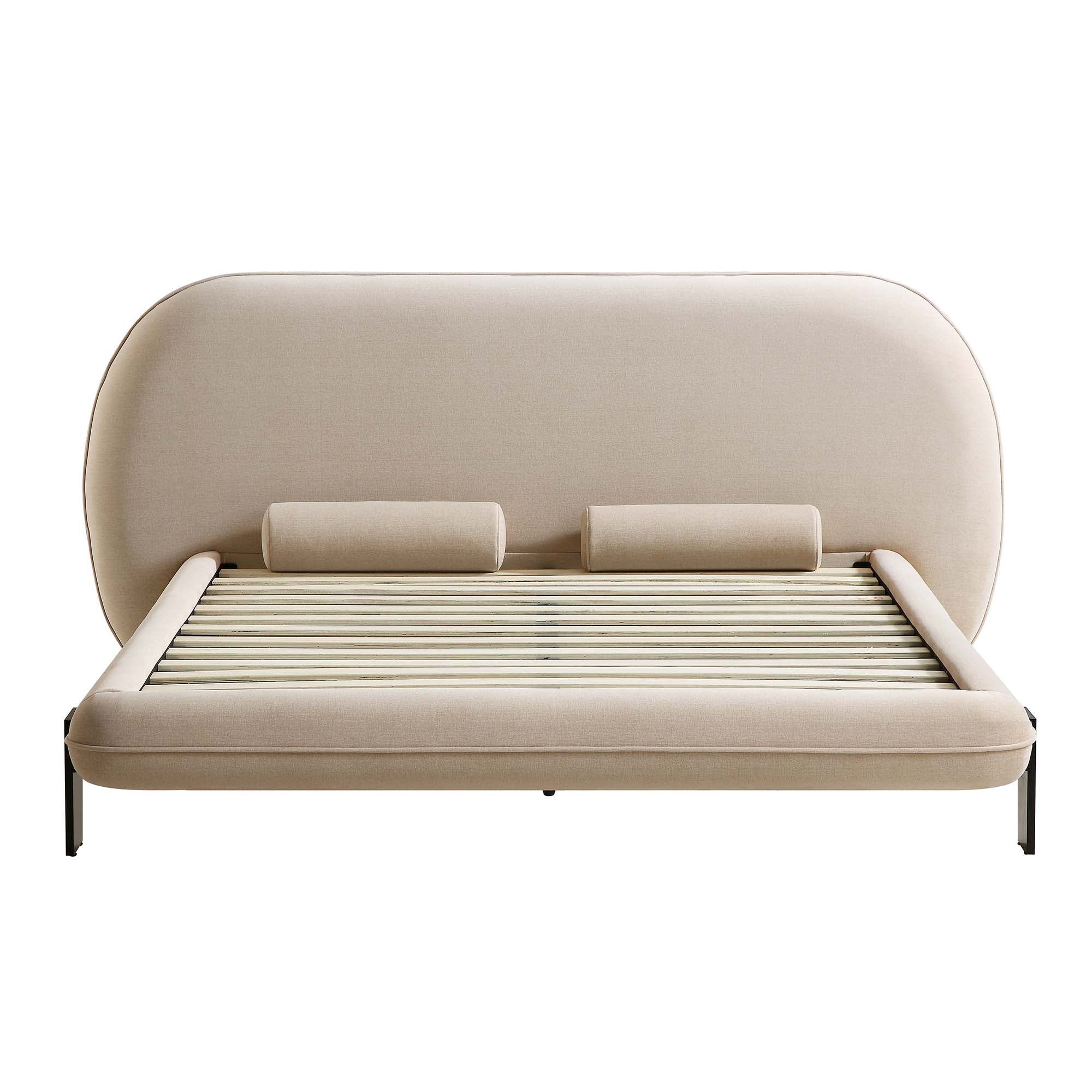 Elystan Oval Headboard Upholstered Bed, Warm Beige Fabric - Image 6
