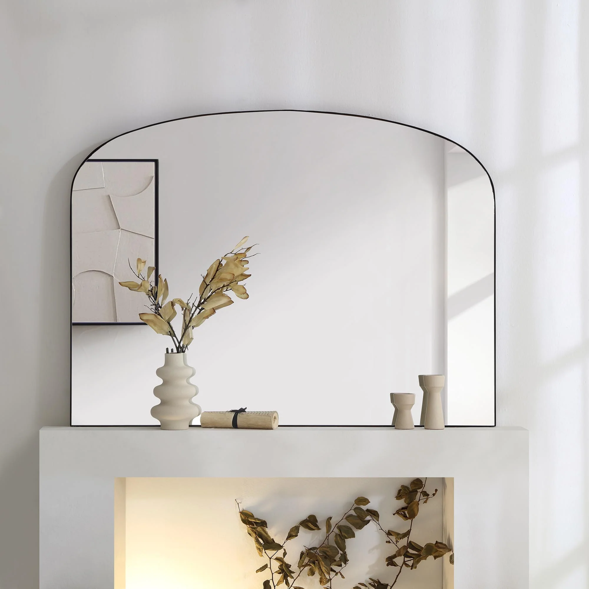 Emmy Black Arch Metal Frame Overmantle Mirror 90 x 120 cm - Image 2