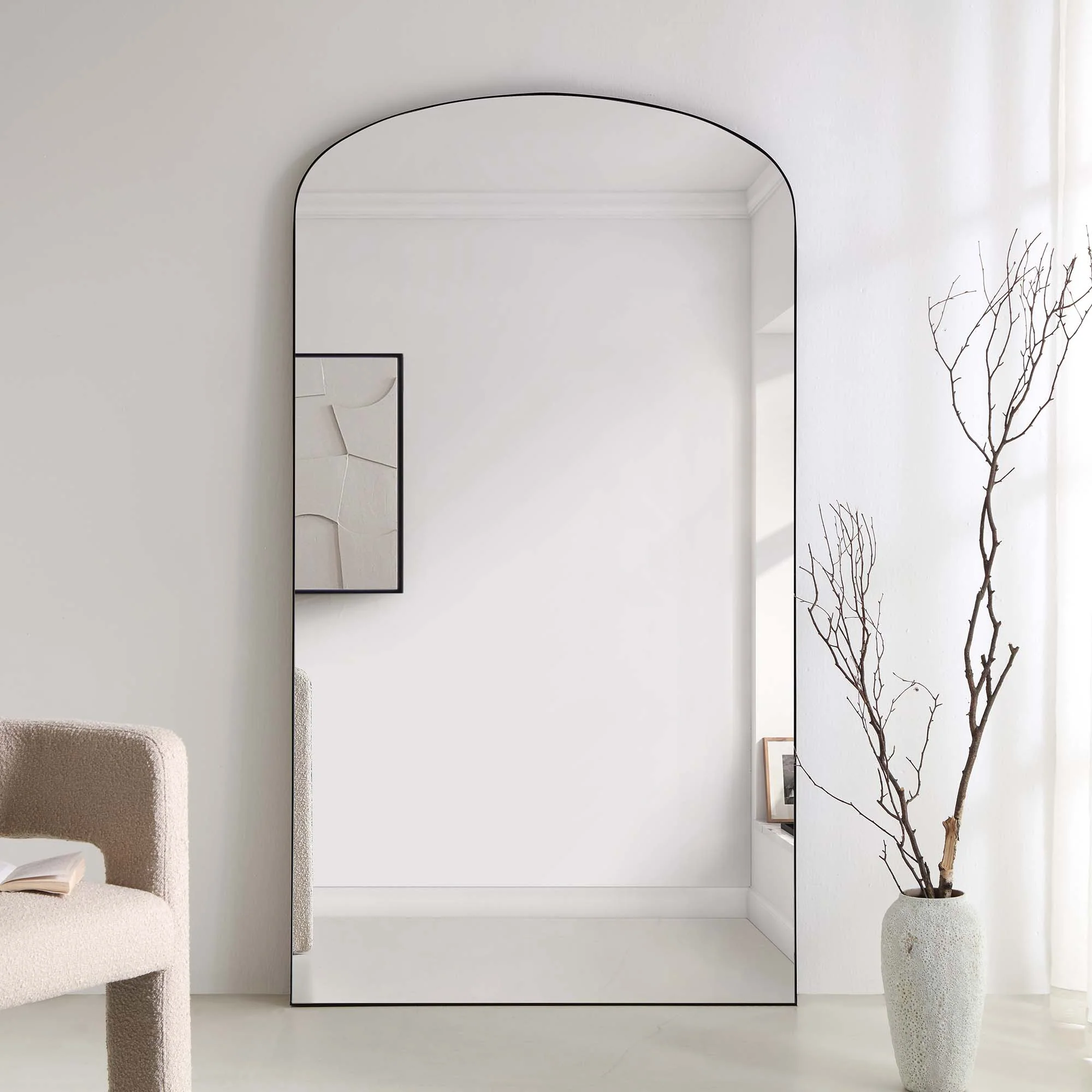 Emmy Extra-Large Black Arch Floor Mirror 180 x 100 cm - Image 2