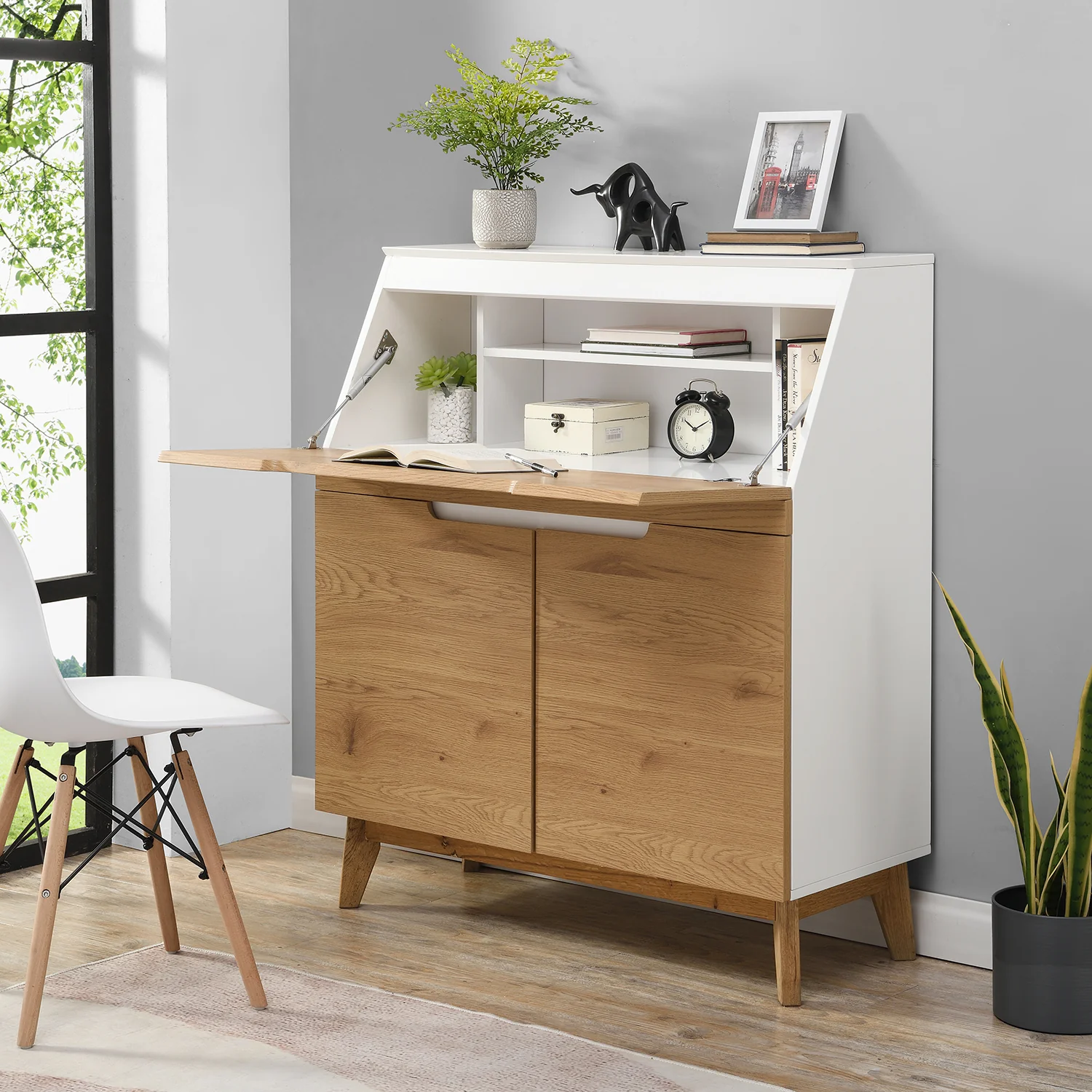 Ernest Writing Bureau in White & Oak Colour - Image 2