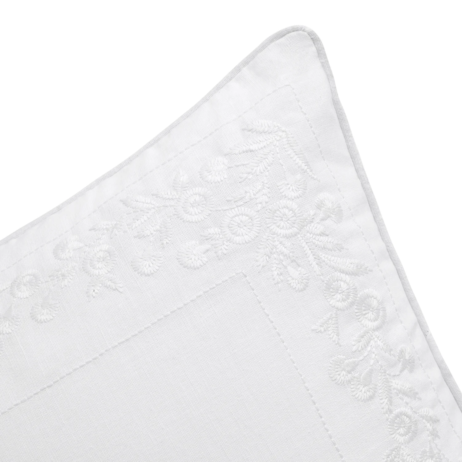 Esmeralda White Floral Embroidered Linen Blend Cushion - Image 3