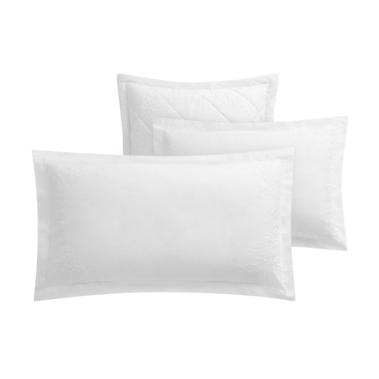 Esmeralda White Floral Embroidered Linen Blend Regular Oxford Pillowcases - Pair - Image 4