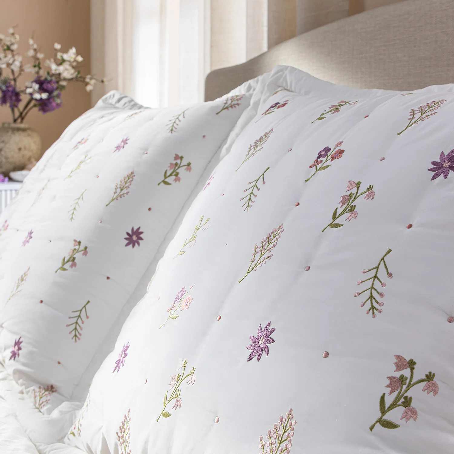 Evelyn Wildflower Embroidered 300 Thread Count Cotton Percale Continental Square Pillowcases - Pair - Image 3