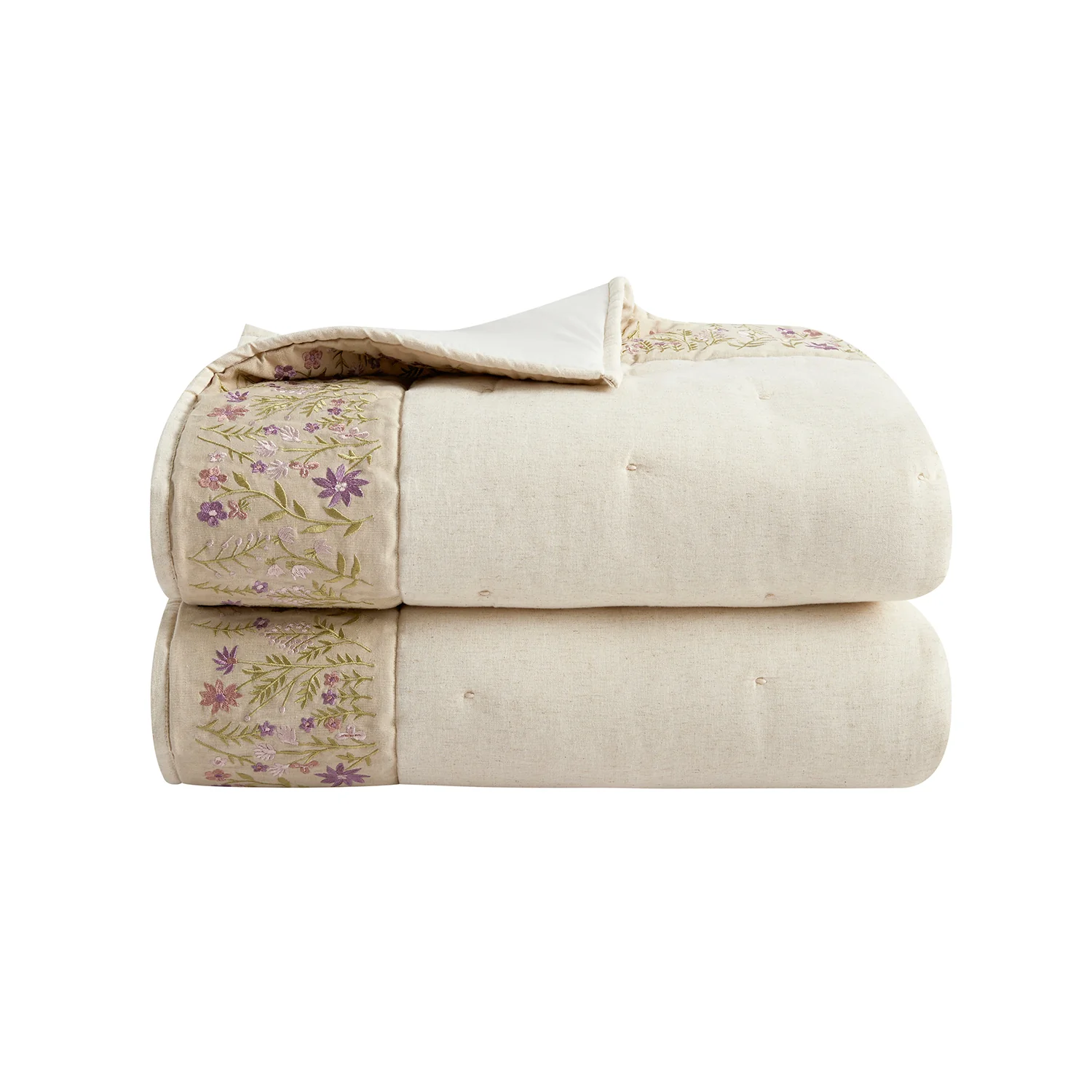 Evelyn Wildflower Embroidered Quilted Linen Blend Bedspread - Image 2