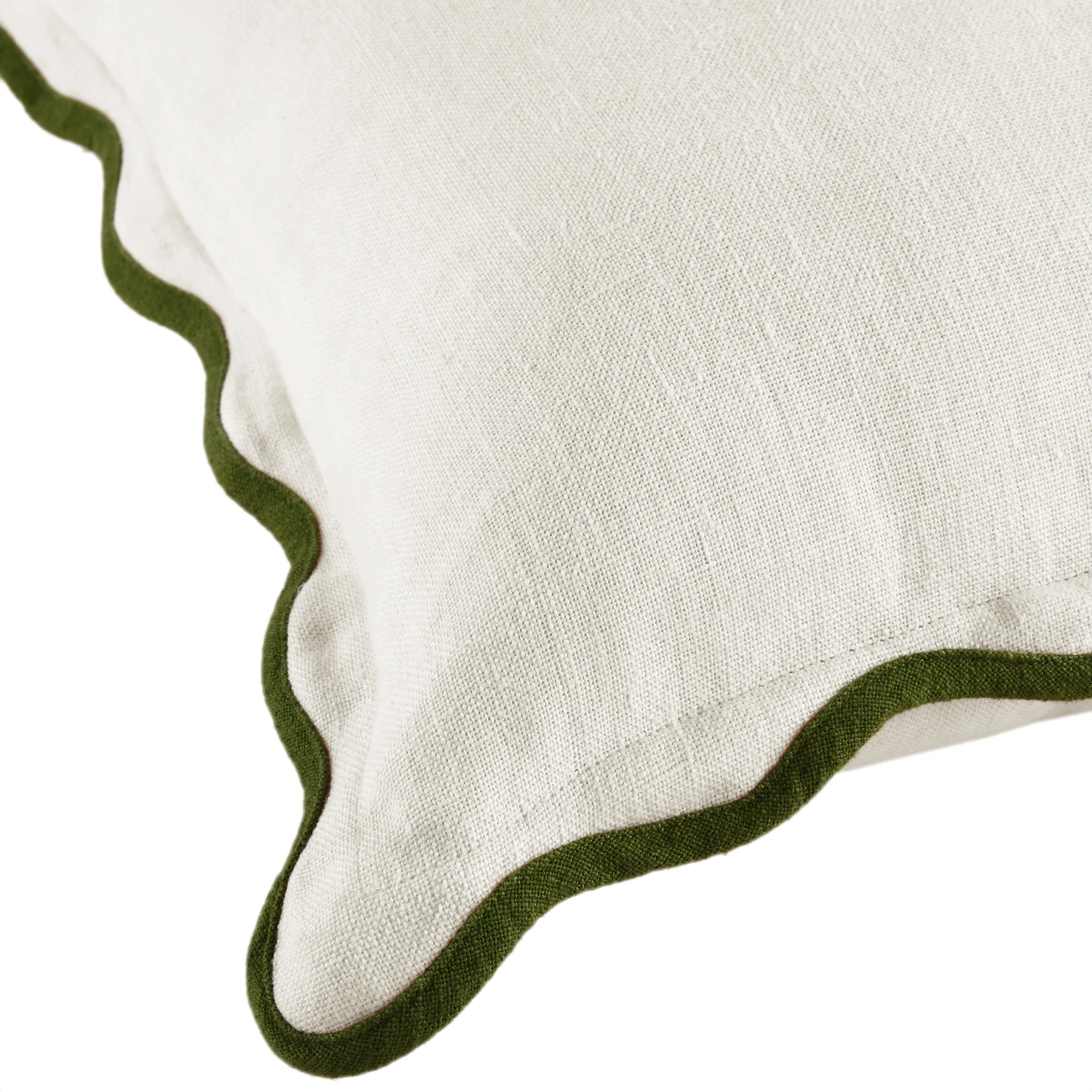 Evie Linen Cedar Green Scalloped Square Cushion - Image 3