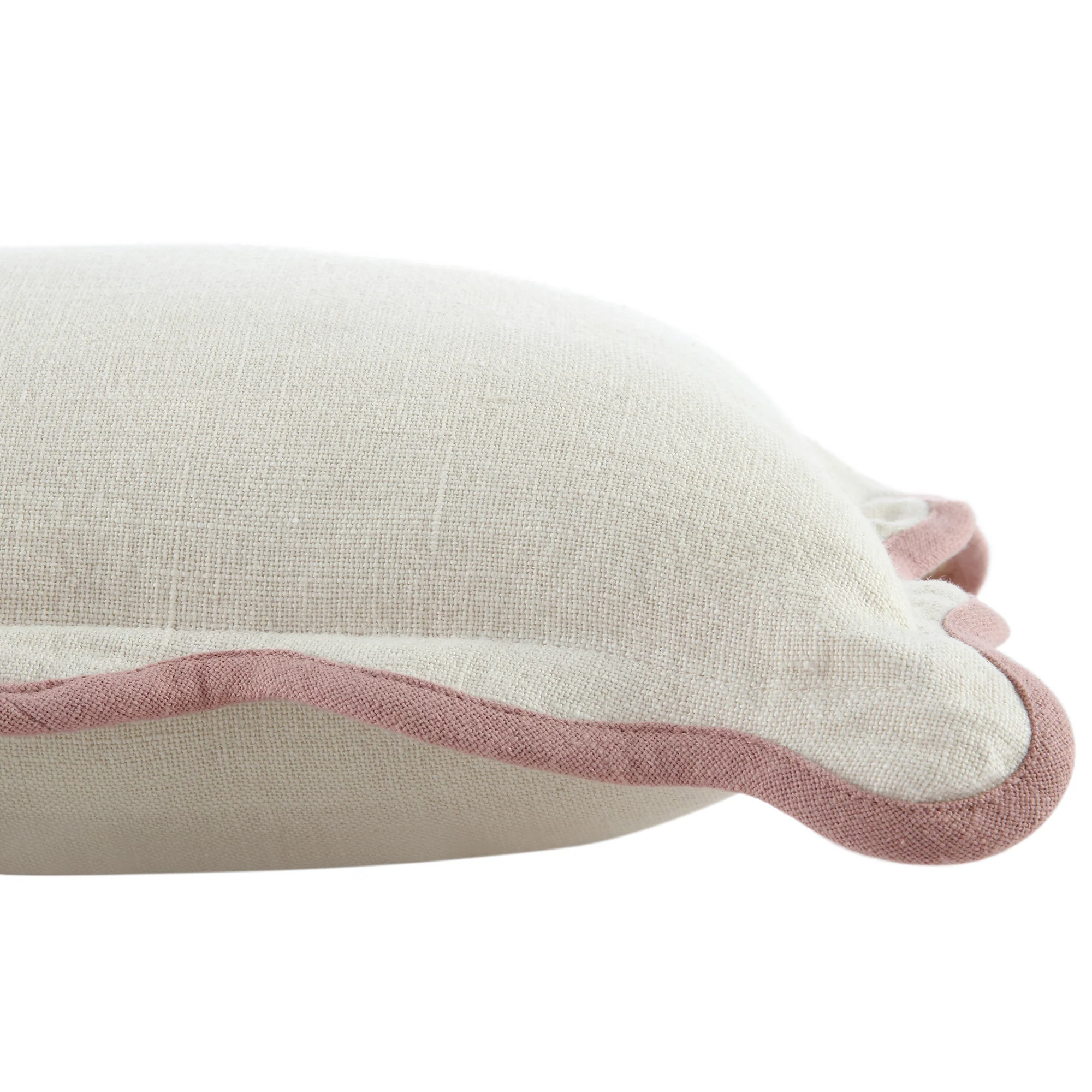 Evie Linen Dusky Pink Scalloped Rectangular Cushion - Image 4