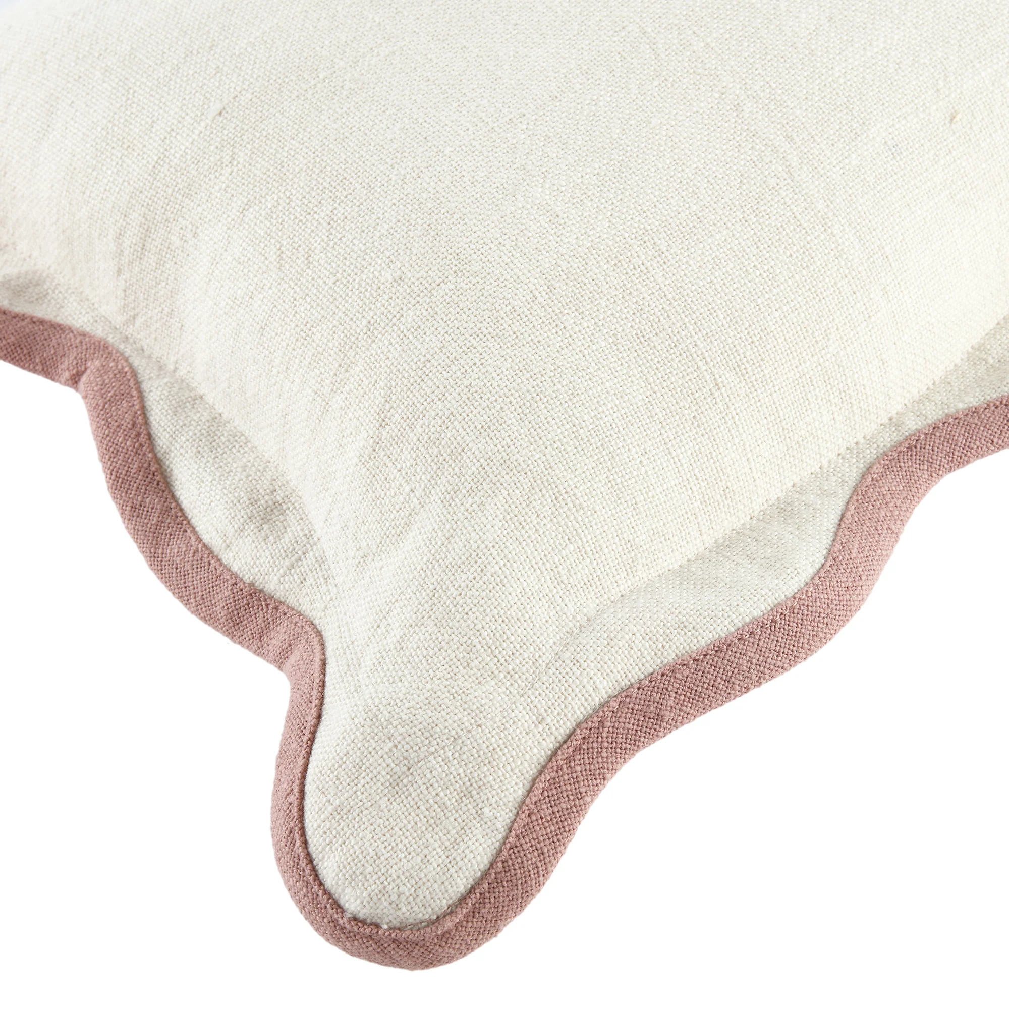 Evie Linen Dusky Pink Scalloped Rectangular Cushion - Image 5