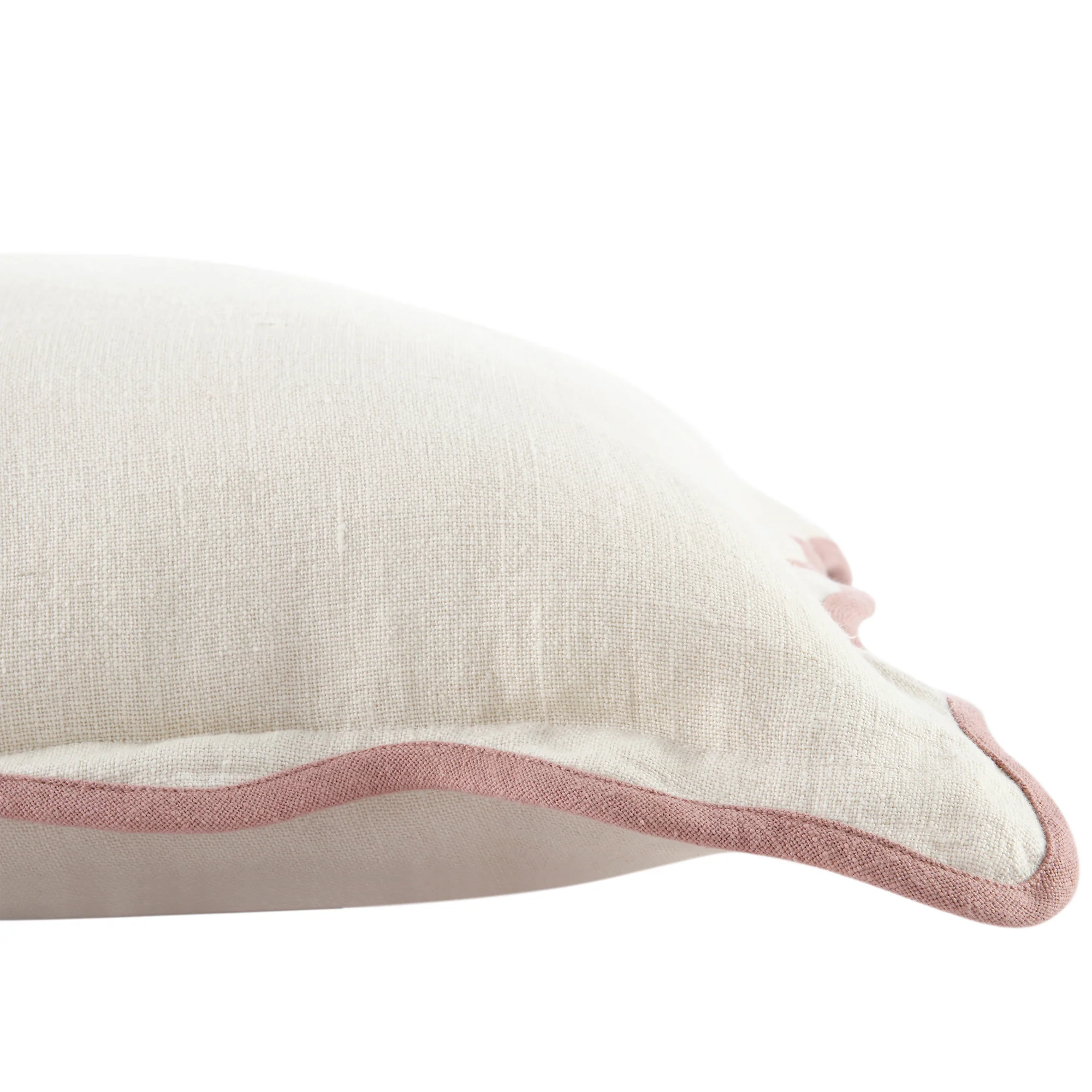Evie Linen Dusky Pink Scalloped Square Cushion - Image 2