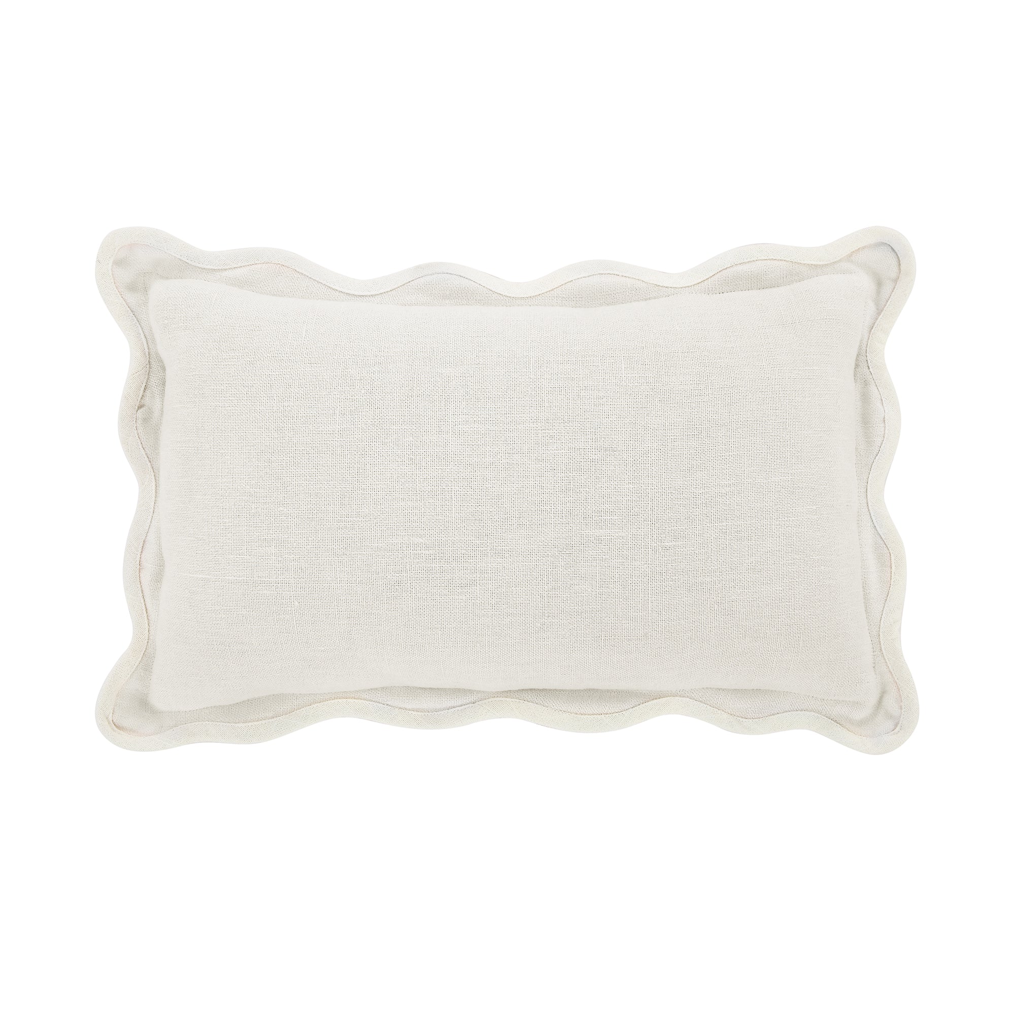 Evie Linen Powder White Scalloped Rectangular Cushion