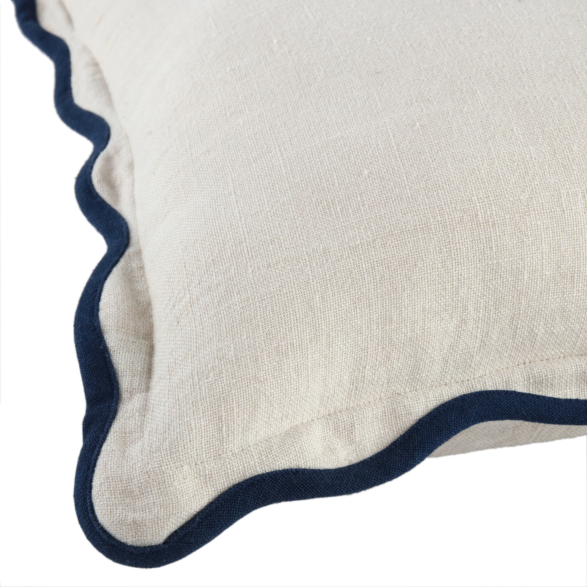 Evie Linen Prussian Blue Scalloped Square Cushion - Image 2