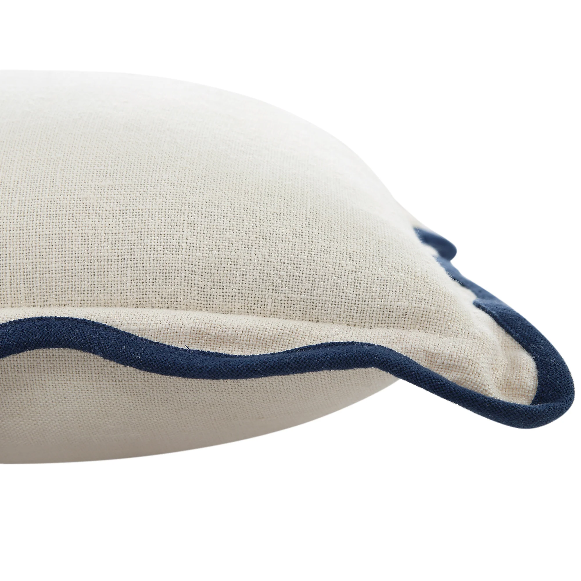 Evie Linen Prussian Blue Scalloped Square Cushion - Image 3