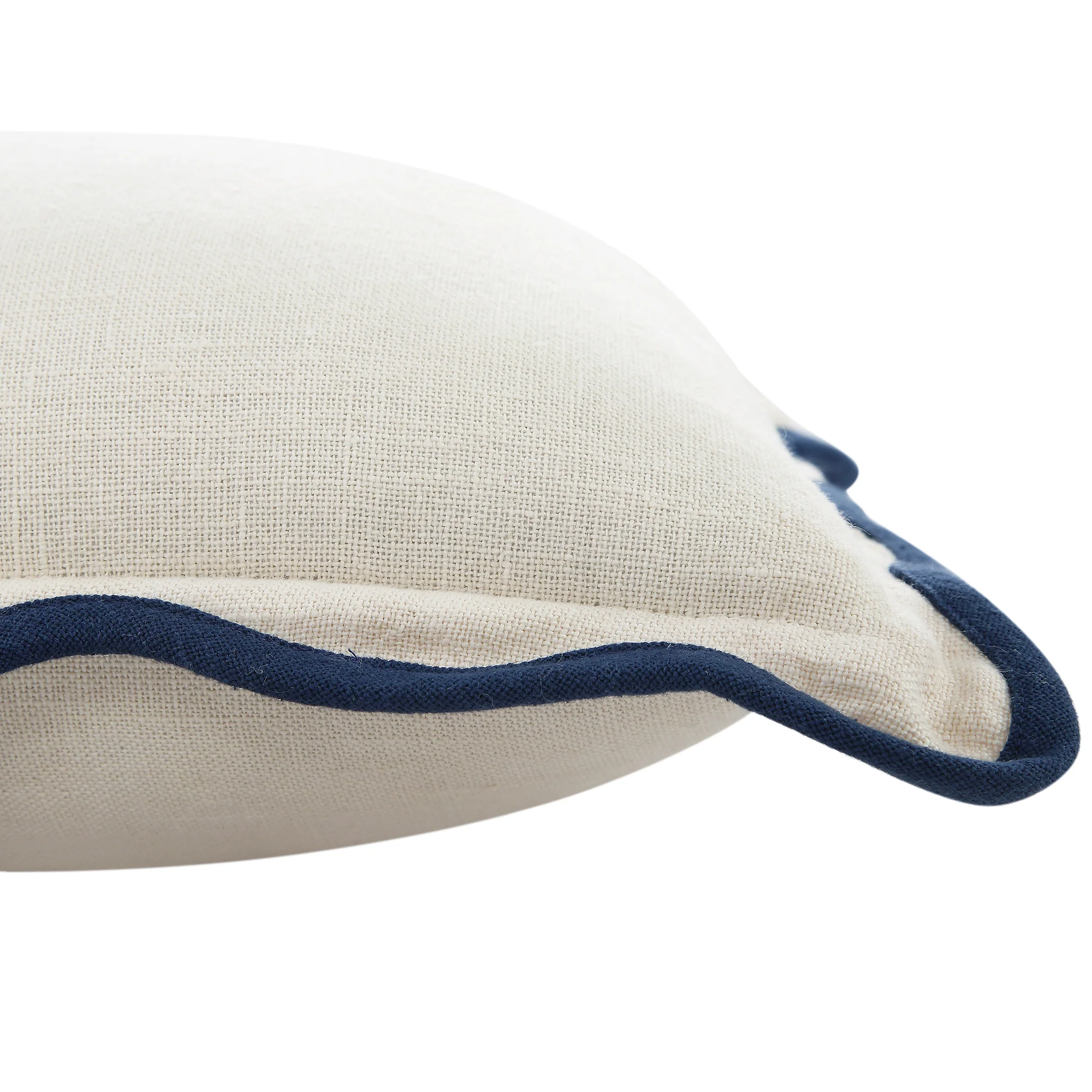 Evie Linen Prussian Blue Scalloped Rectangular Cushion - Image 2