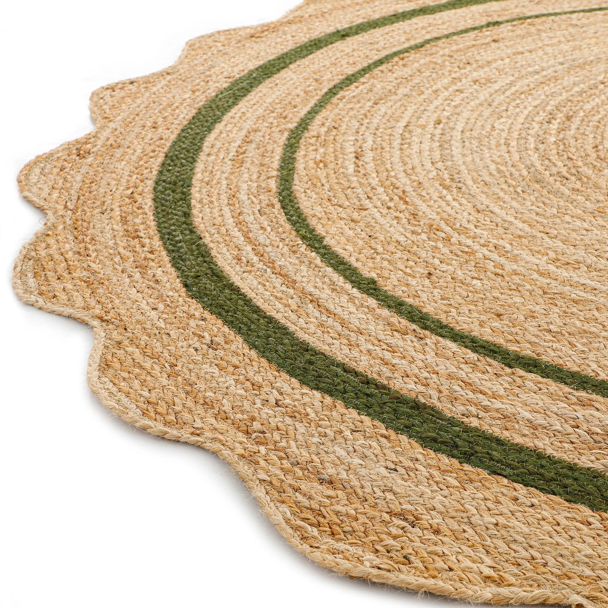 Evie Hand Braided Jute Scallop Green Round Rug - Image 5