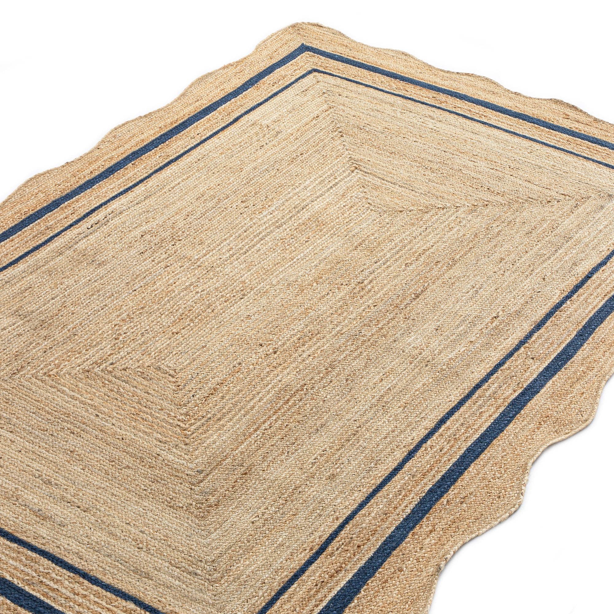 Evie Hand Braided Jute Scallop Navy Blue Border Rectangular Rug - Image 3