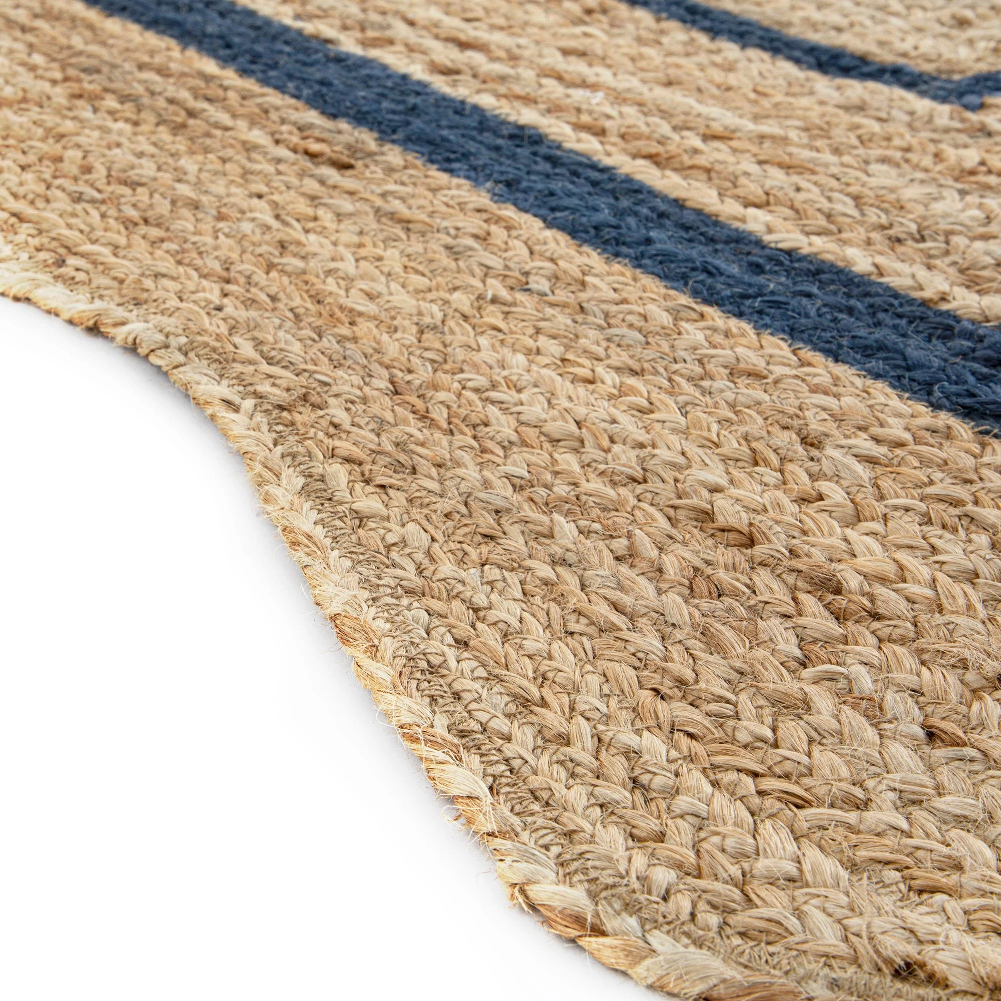 Evie Hand Braided Jute Scallop Navy Blue Border Rectangular Rug - Image 7