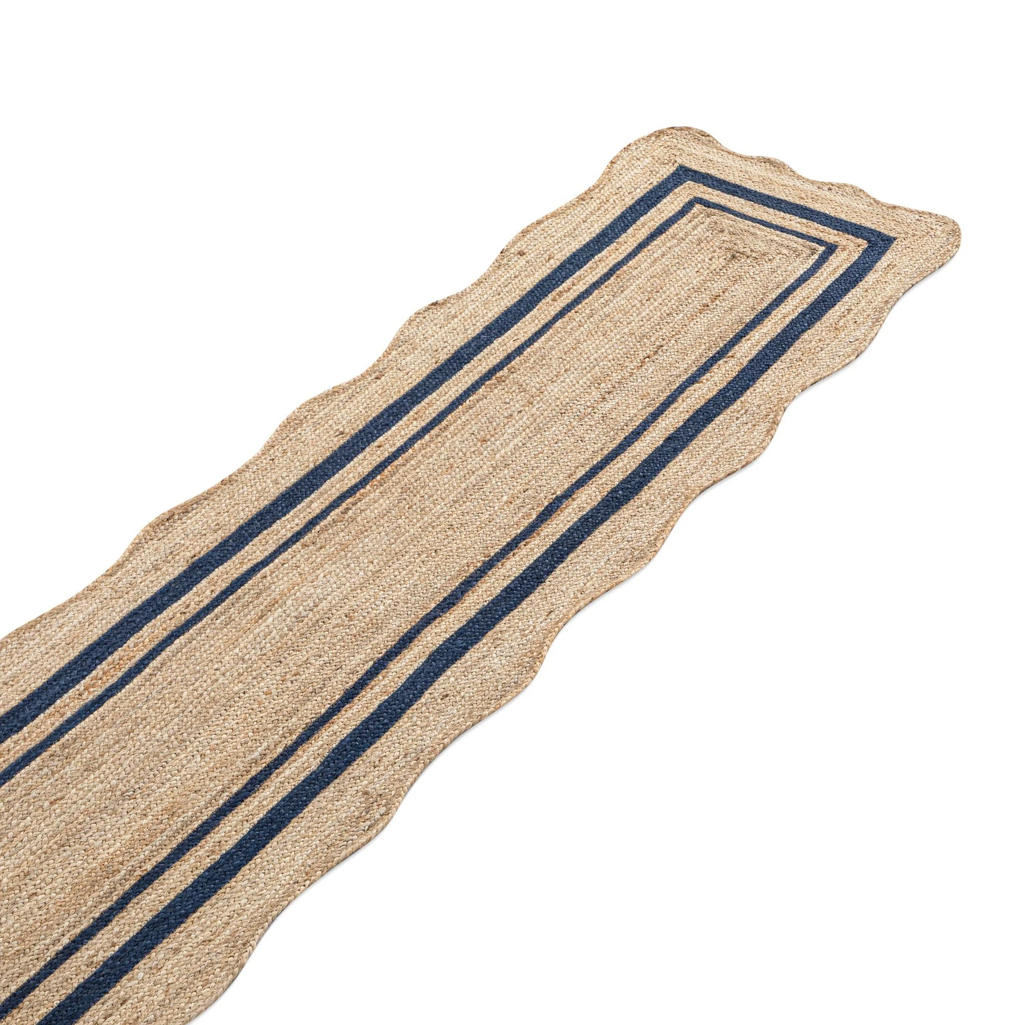 Evie Hand Braided Jute Scallop Navy Blue Runner - Image 2