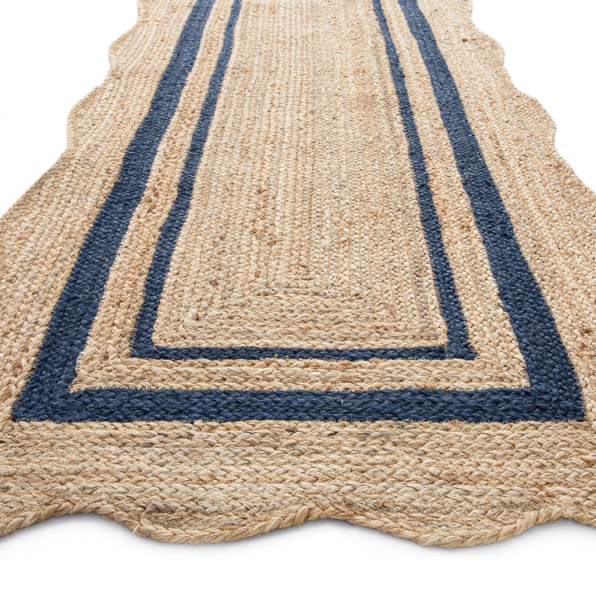 Evie Hand Braided Jute Scallop Navy Blue Runner - Image 4
