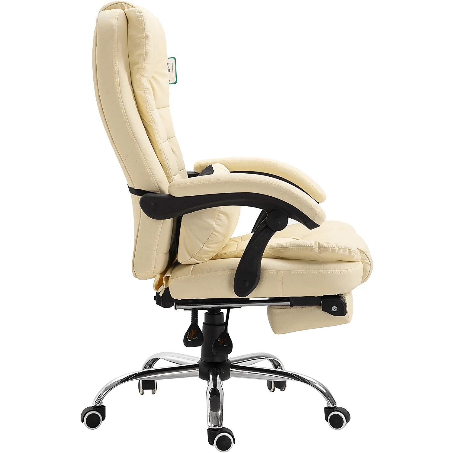 Executive Reclining Desk Chair with Footrest, Headrest and Lumbar Cushion, Cream PU Leather - Image 4