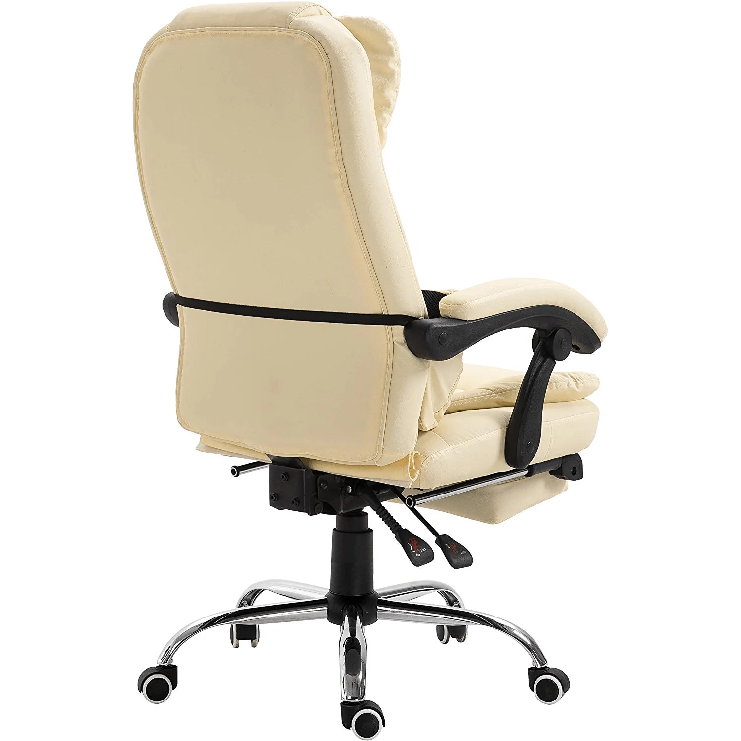 Executive Reclining Desk Chair with Footrest, Headrest and Lumbar Cushion, Cream PU Leather - Image 5
