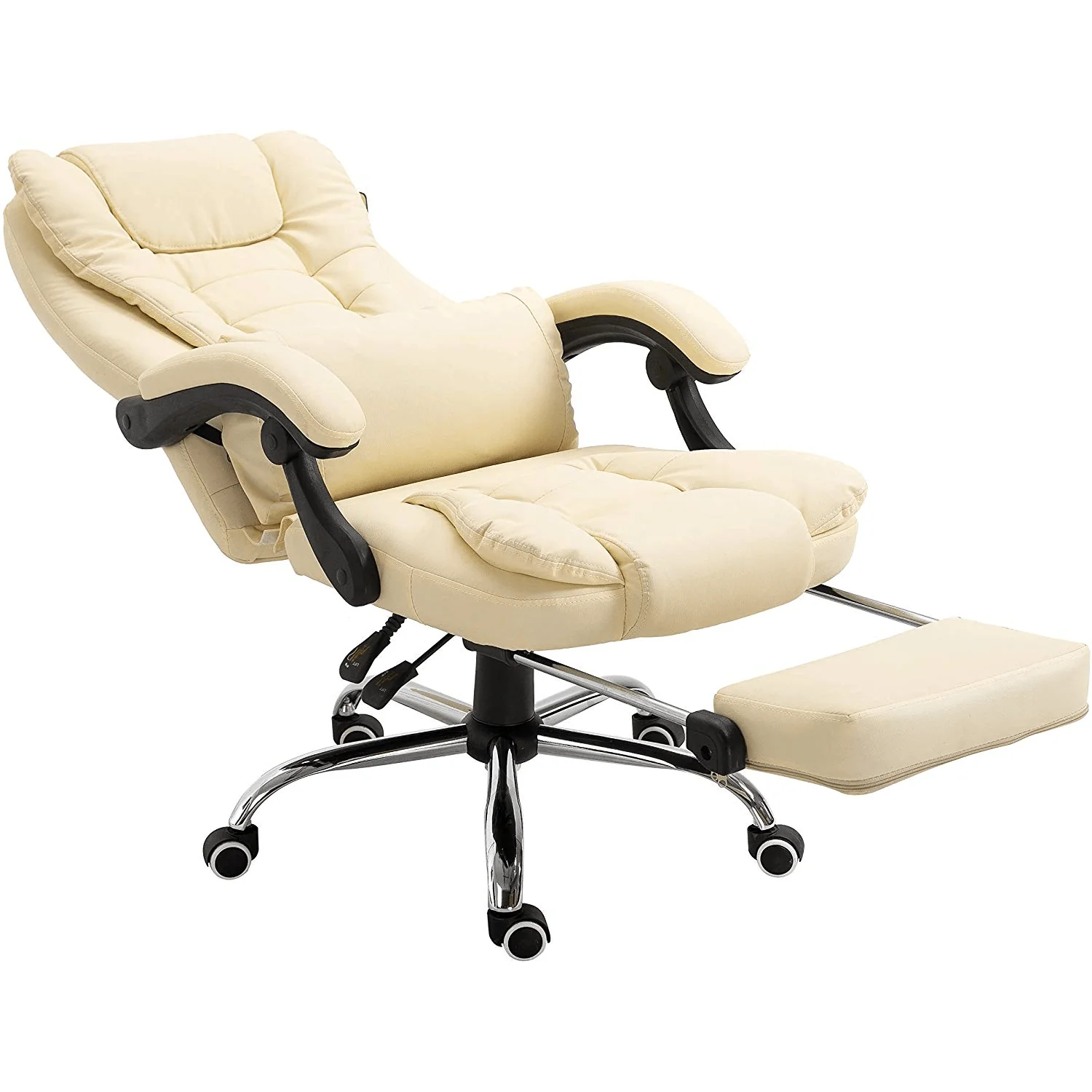 Executive Reclining Desk Chair with Footrest, Headrest and Lumbar Cushion, Cream PU Leather - Image 6
