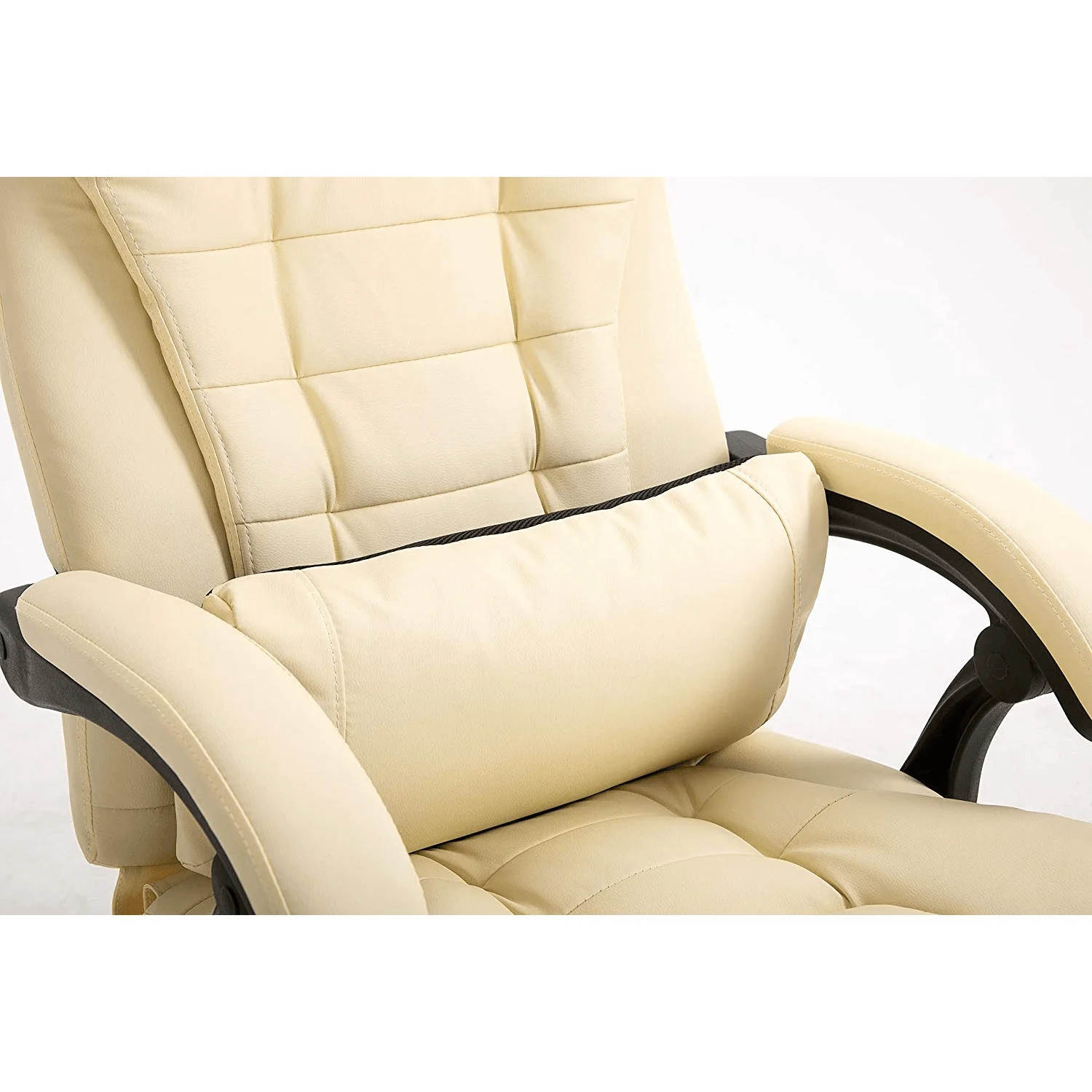 Executive Reclining Desk Chair with Footrest, Headrest and Lumbar Cushion, Cream PU Leather - Image 9