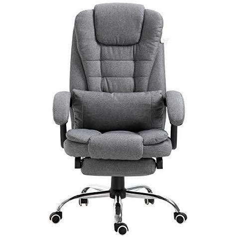 Executive Reclining Desk Chair with Footrest, Headrest and Lumbar Cushion Support, Grey Fabric - Image 2