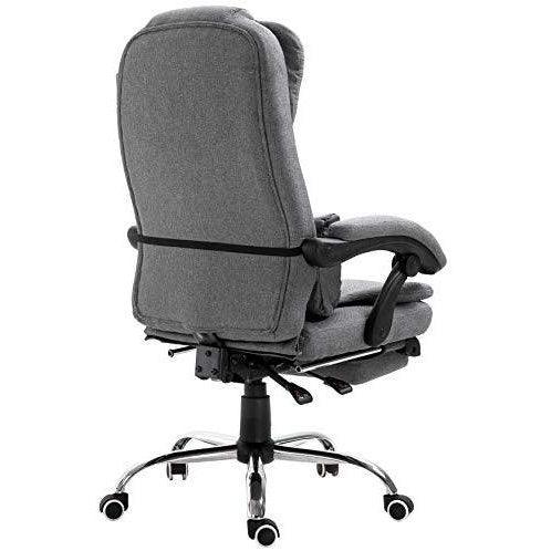 Executive Reclining Desk Chair with Footrest, Headrest and Lumbar Cushion Support, Grey Fabric - Image 5