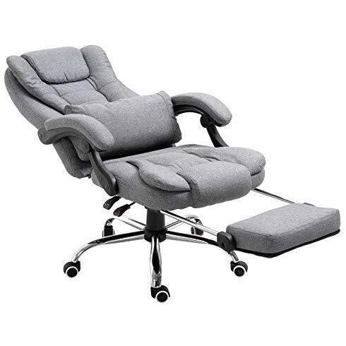 Executive Reclining Desk Chair with Footrest, Headrest and Lumbar Cushion Support, Grey Fabric - Image 6