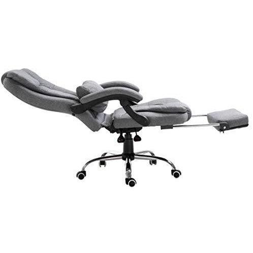 Executive Reclining Desk Chair with Footrest, Headrest and Lumbar Cushion Support, Grey Fabric - Image 7