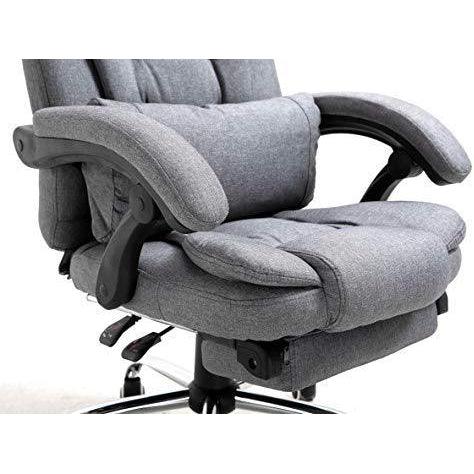 Executive Reclining Desk Chair with Footrest, Headrest and Lumbar Cushion Support, Grey Fabric - Image 8