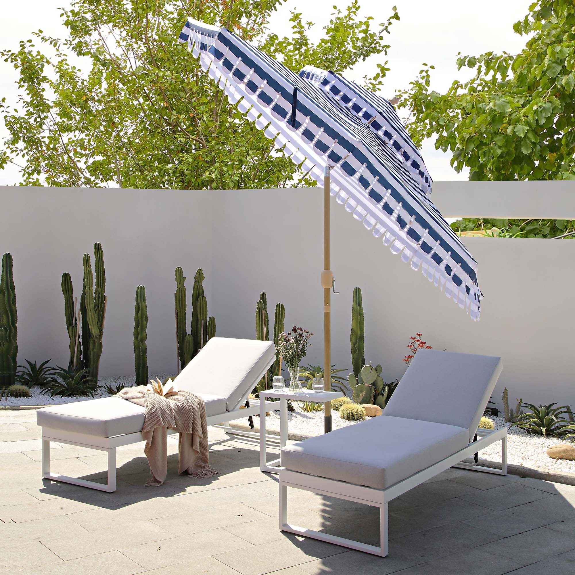 Fabienne Blue and White Striped 3M Double Top Crank and Tilt Parasol - Image 2