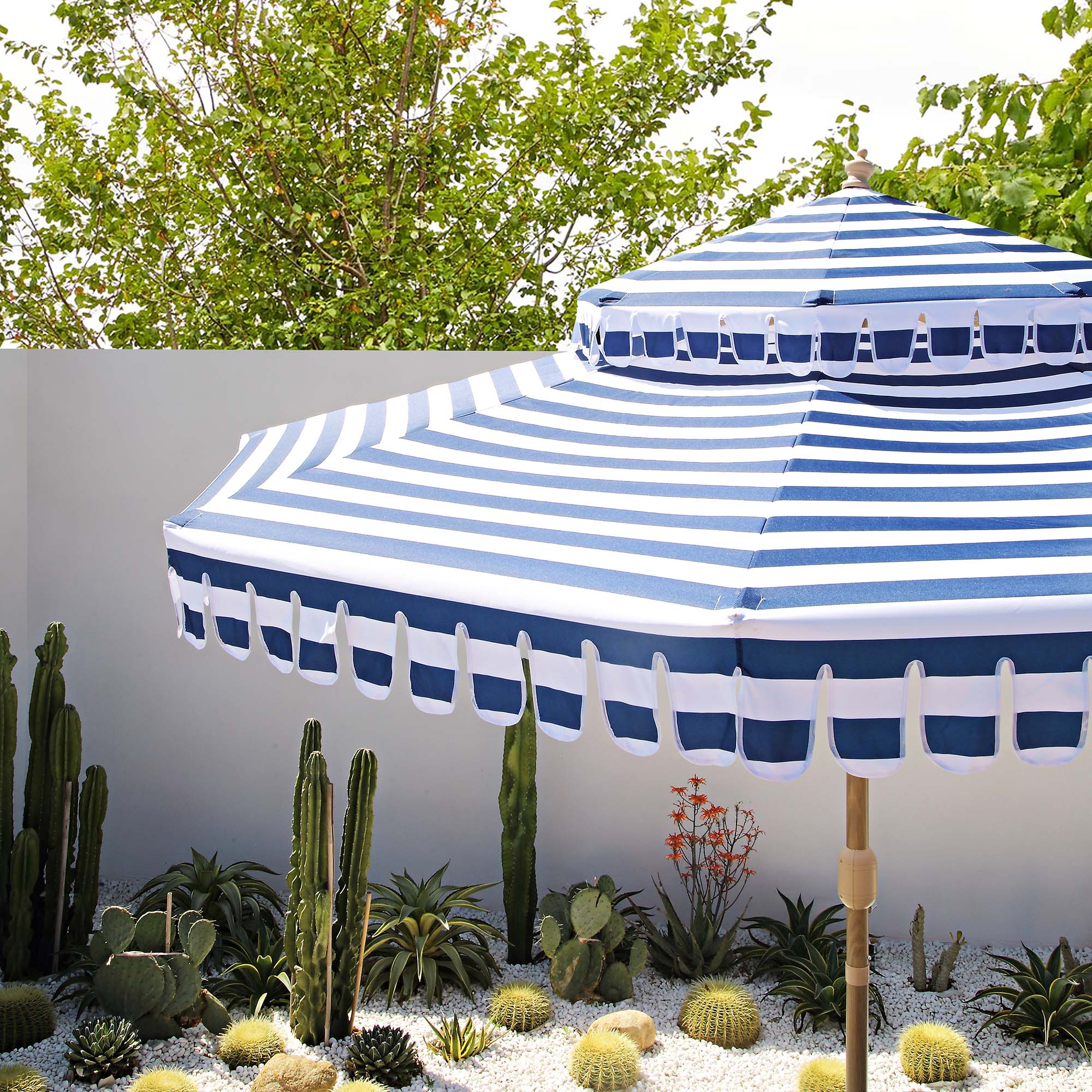 Fabienne Blue and White Striped 3M Double Top Crank and Tilt Parasol - Image 3