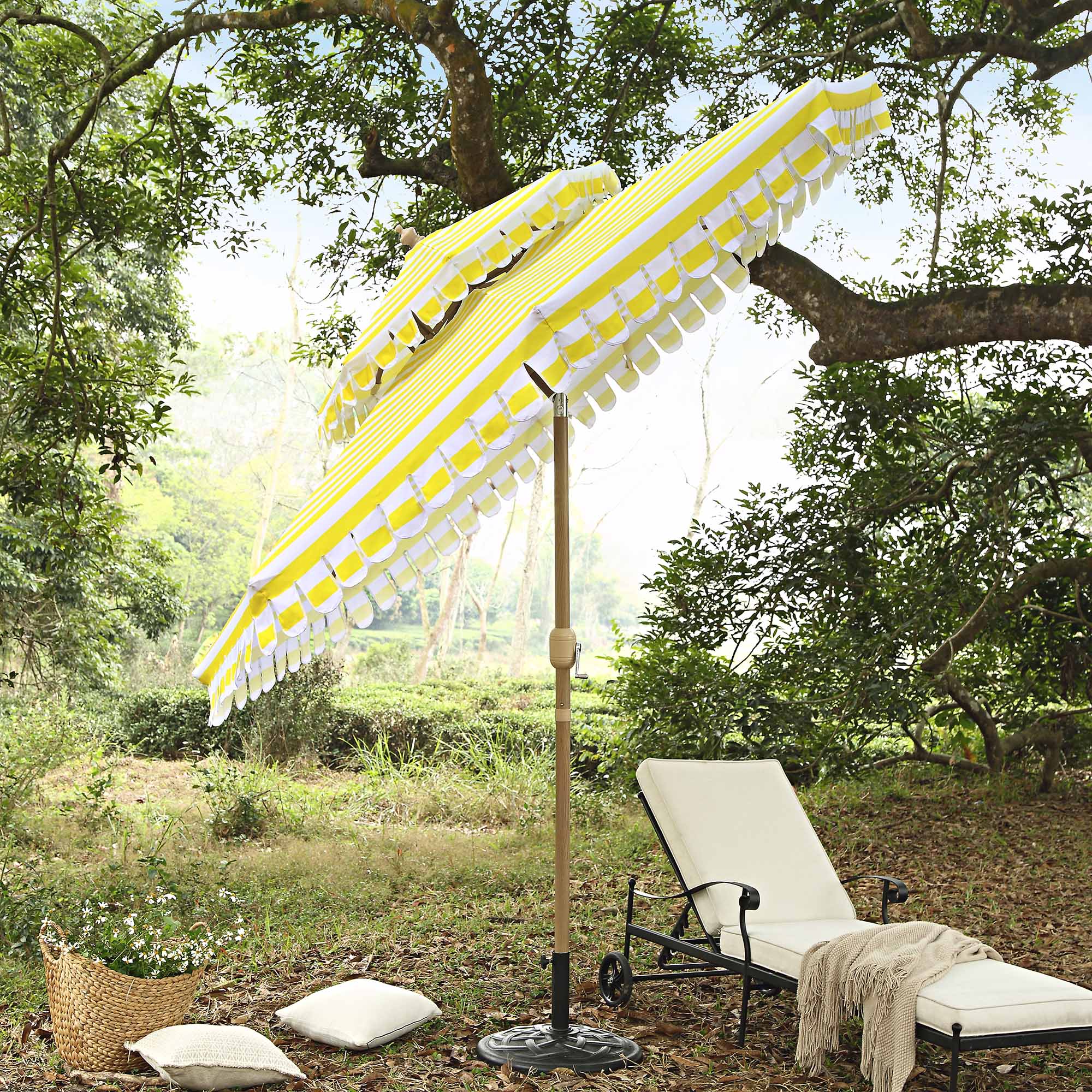 Fabienne Yellow and White Striped 3M Double Top Crank and Tilt Parasol - Image 2