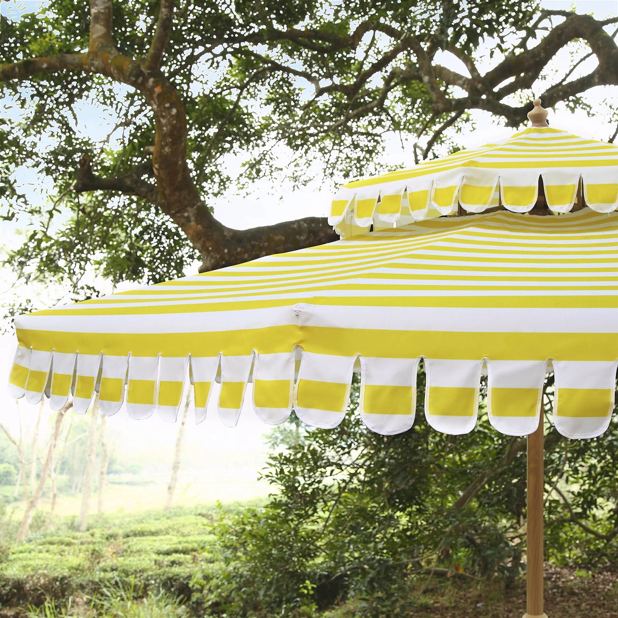 Fabienne Yellow and White Striped 3M Double Top Crank and Tilt Parasol - Image 3