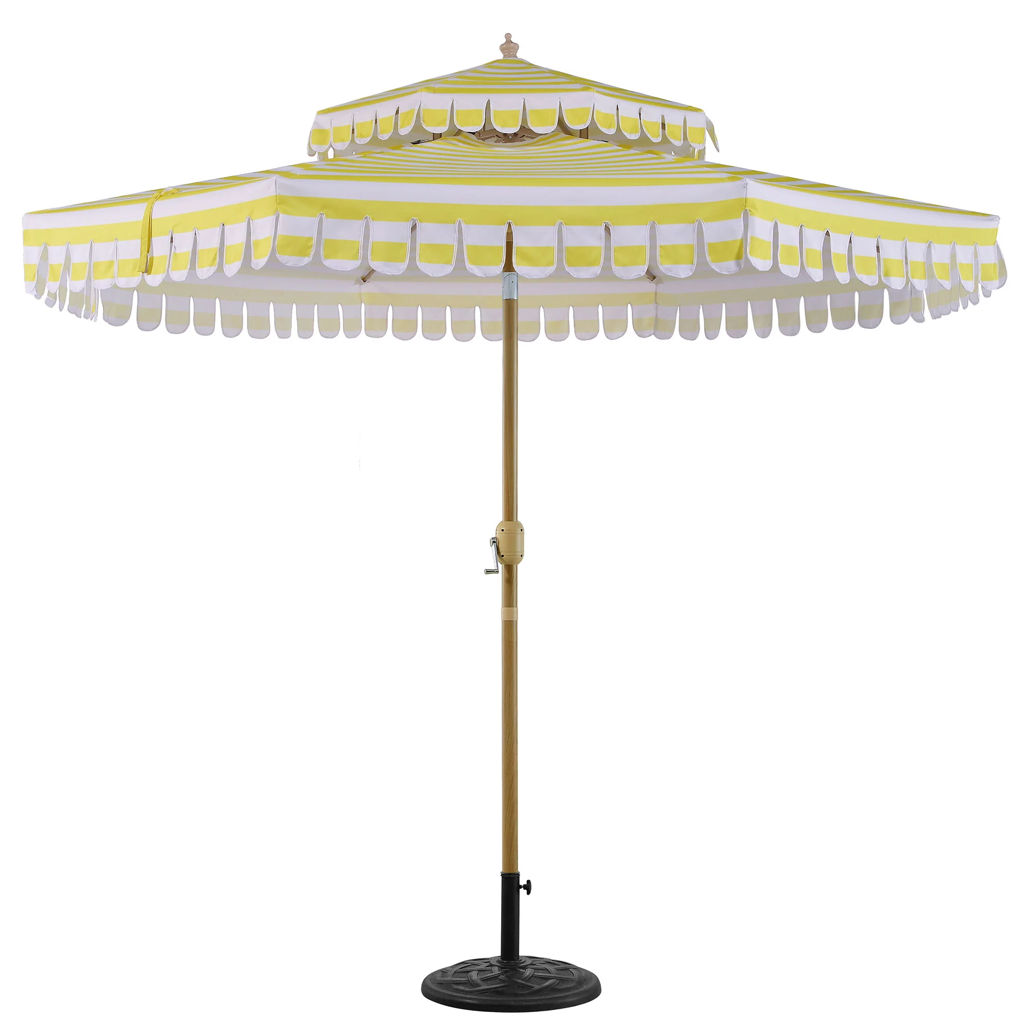 Fabienne Yellow and White Striped 3M Double Top Crank and Tilt Parasol - Image 4